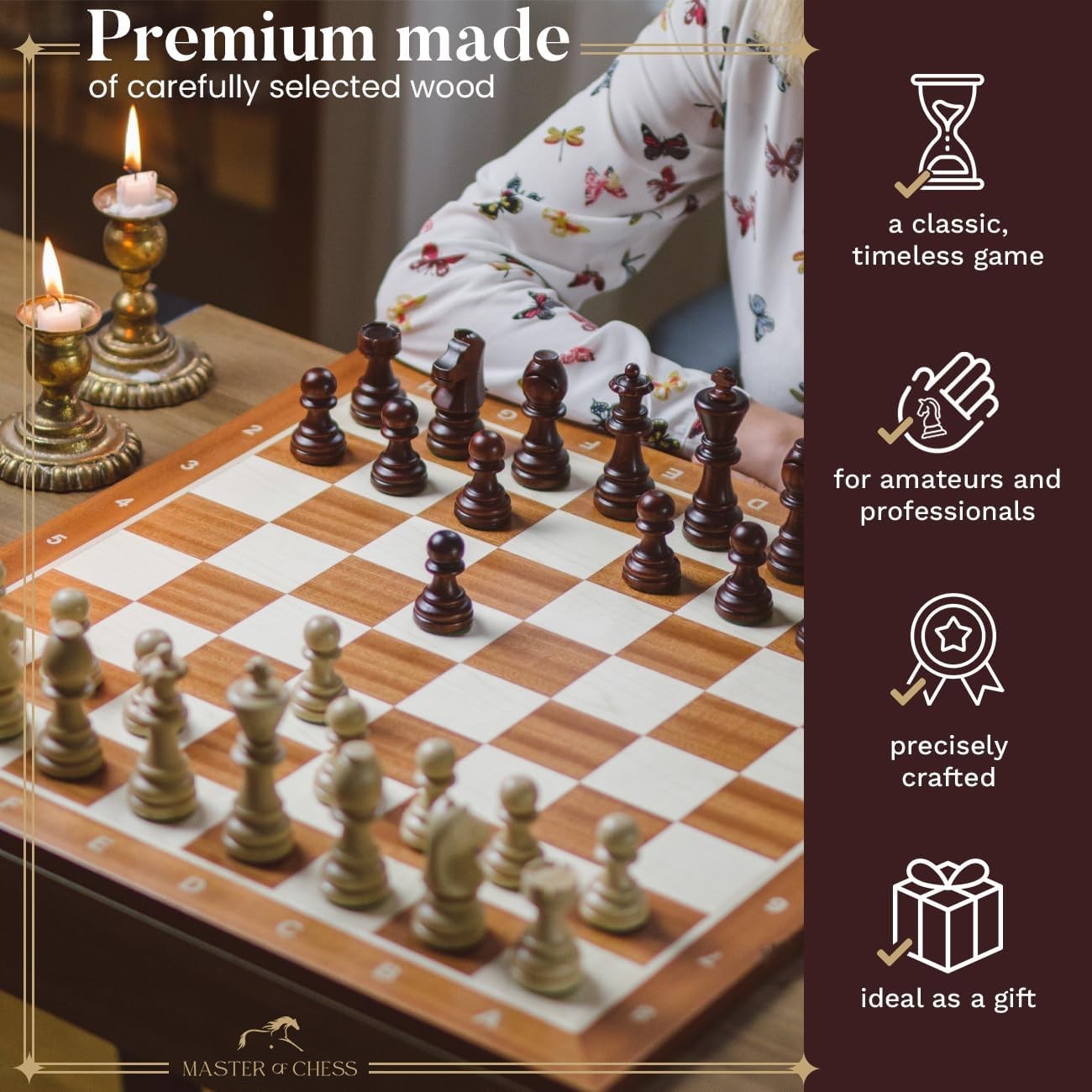 Staunton Wooden Chess Pieces No.7 | Tournament Weighted Set | 100mm King