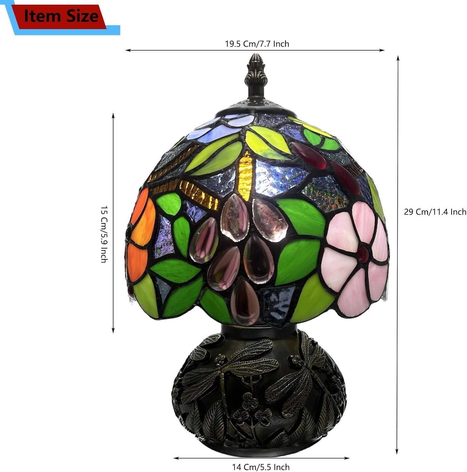 Stained Glass Desk Lamp 8x8x11in Grape Pattern 3 Color Temps Bedroom Light