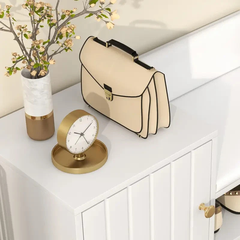 Shoe Storage Bench with Cushion & Cupboard | Hallway Entryway Cabinet