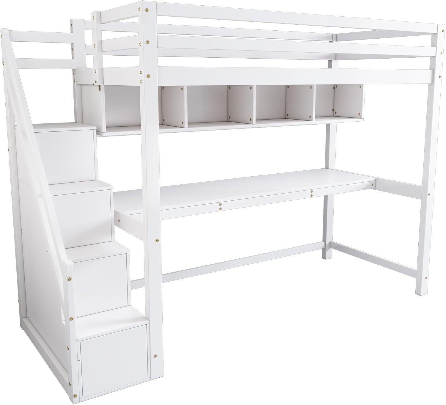 Kids Loft Bunk Bed with Storage Stairs & Desk, Solid Pine Wood 242x174cm