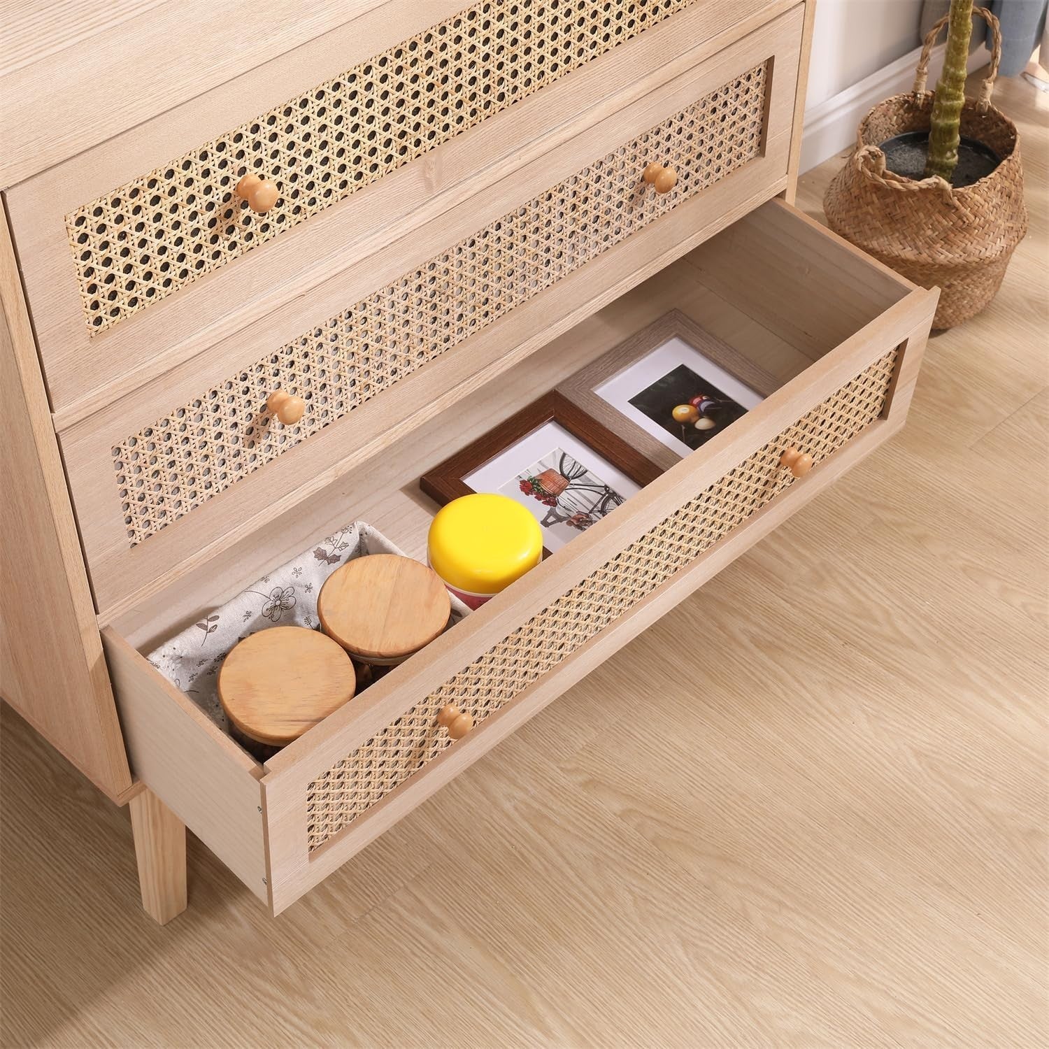 Natural Rattan 3 Drawer Chest Wood Dresser Sideboard Storage Cabinet 80cm