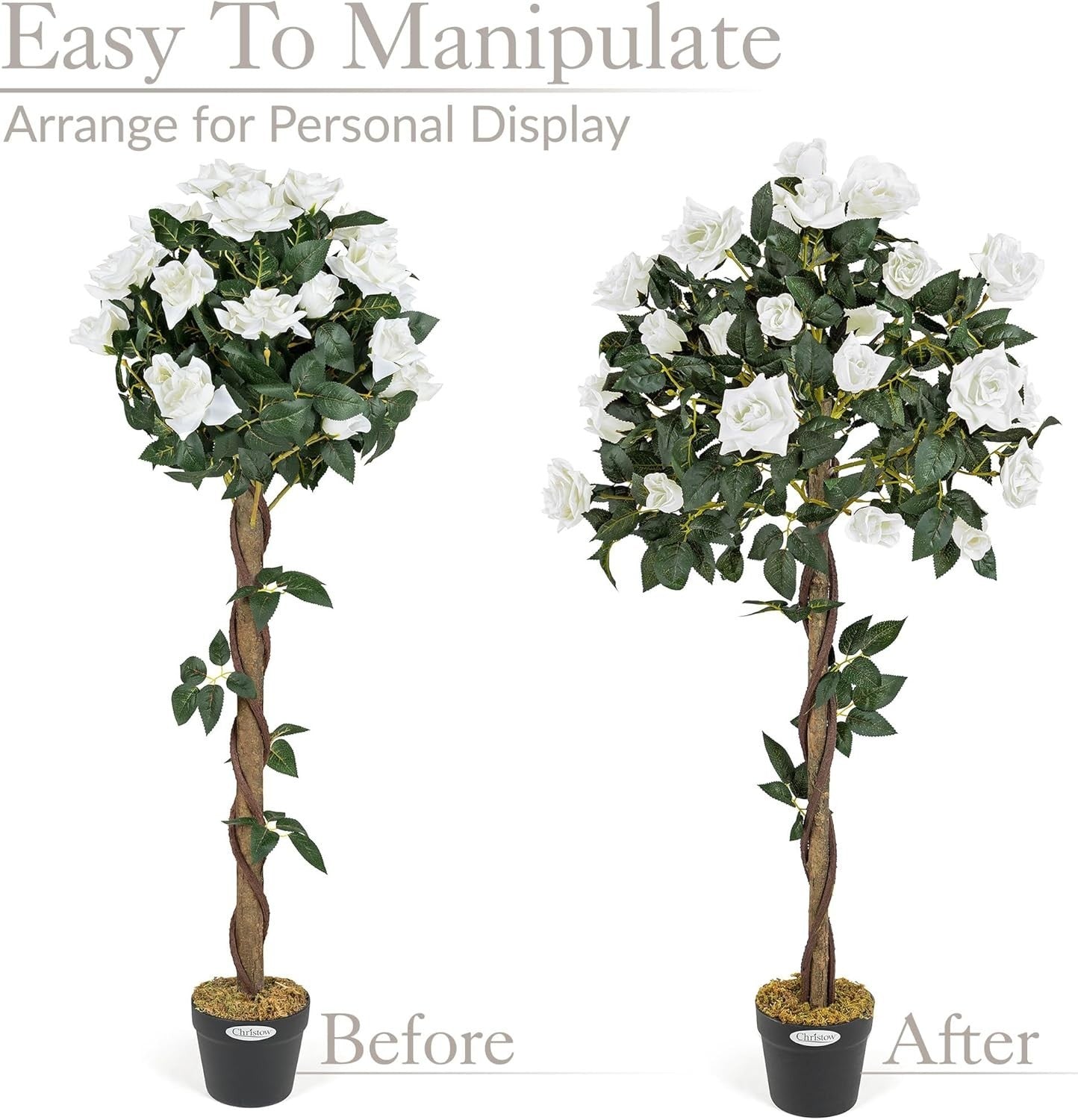 4ft Artificial Cream Rose Tree Twisted Trunk Potted Indoor Outdoor Home Decor