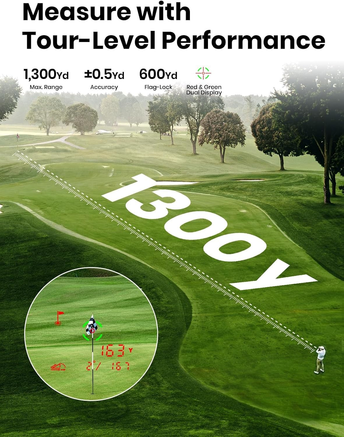 Golf Laser Rangefinder GPS Touchscreen Slope 1300 Yards Flag Lock Vibration