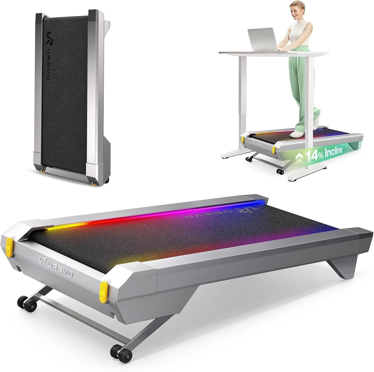 Under Desk Walking Pad Treadmill 14% Auto Incline Quiet Home Office