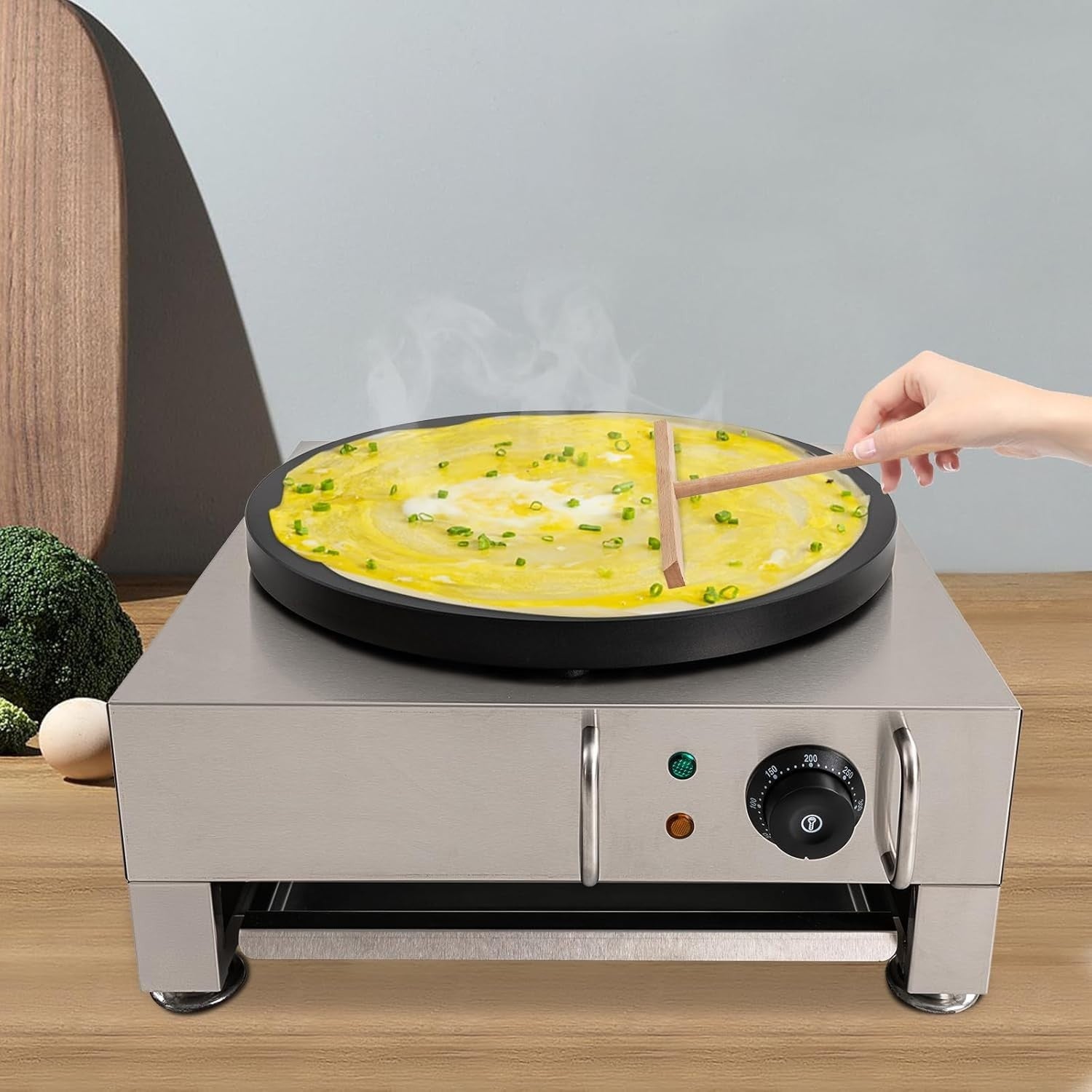 40cm Commercial Electric Crepe Maker 2800W Non-Stick Stainless Steel Griddle