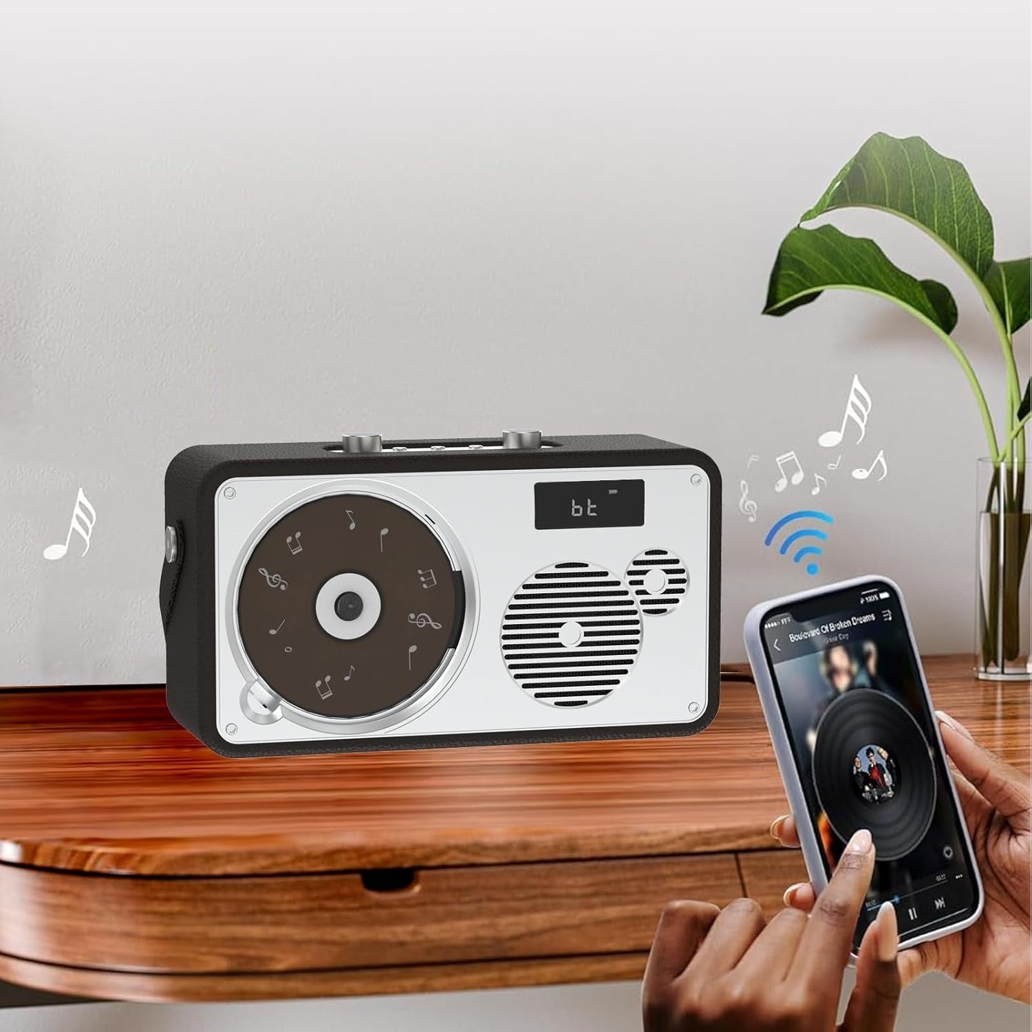 Retro Portable CD Player Bluetooth Boombox USB AUX Battery Remote LP103