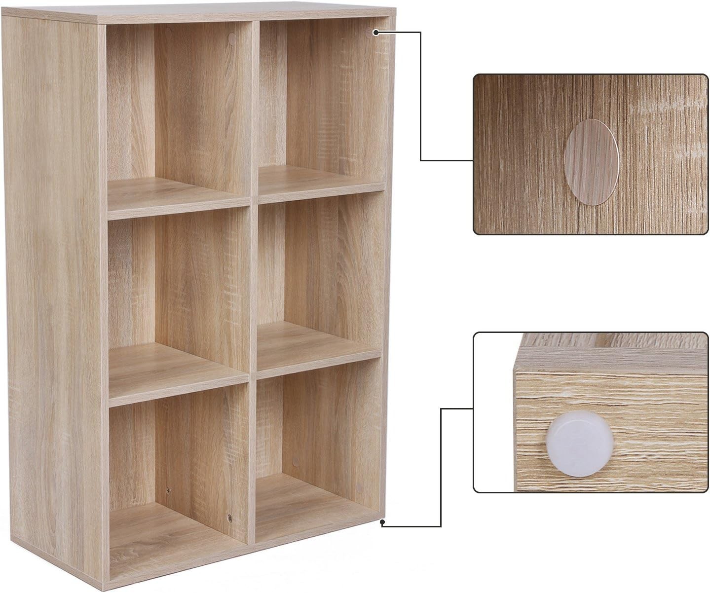 6-Compartment Oak Bookcase | Modern Cube Storage Shelf for Home Office Living Ro