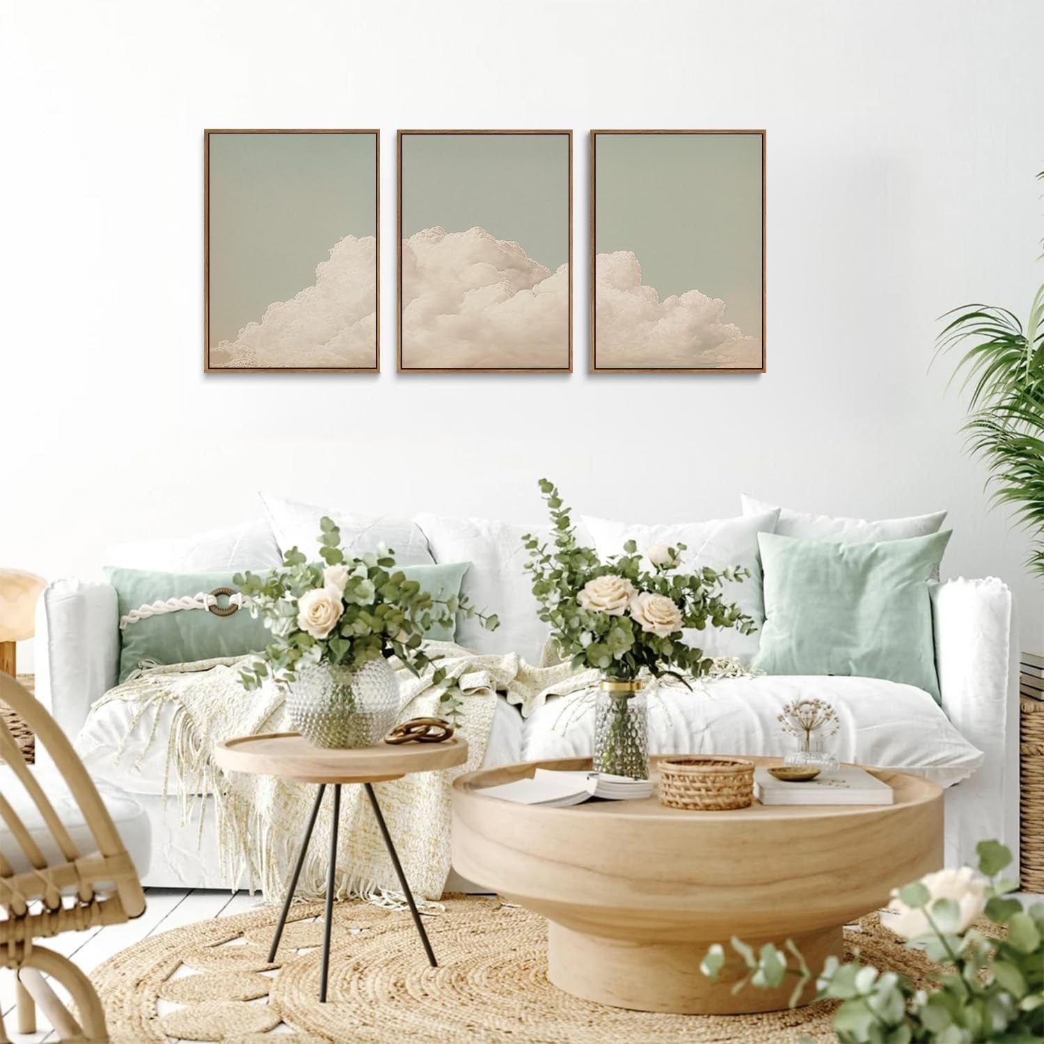Framed Abstract Cloud Canvas Wall Art Set of 3 12x16in Decor