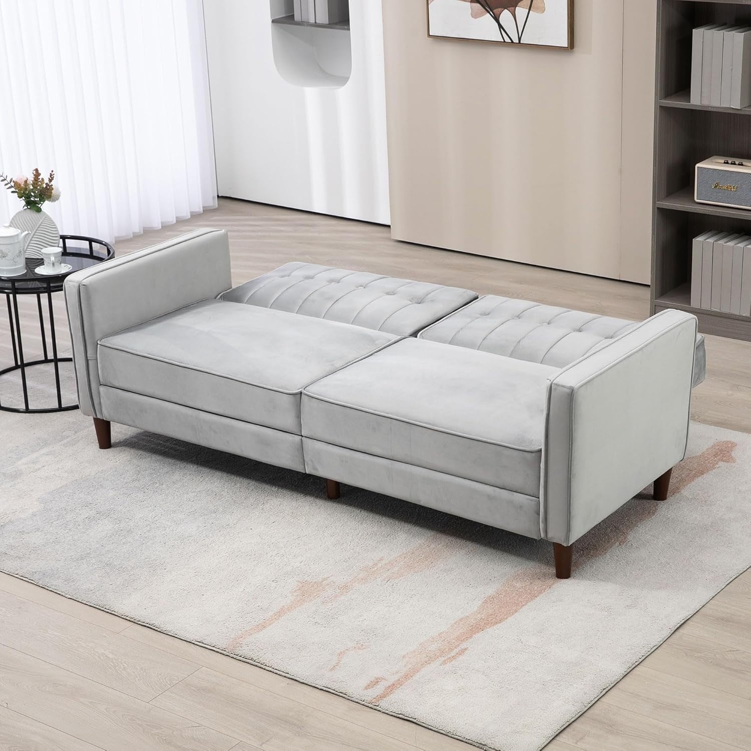 Light Grey Velvet 3 Seater Sofa Bed Click Clack Recliner Couch Guest Sleeper