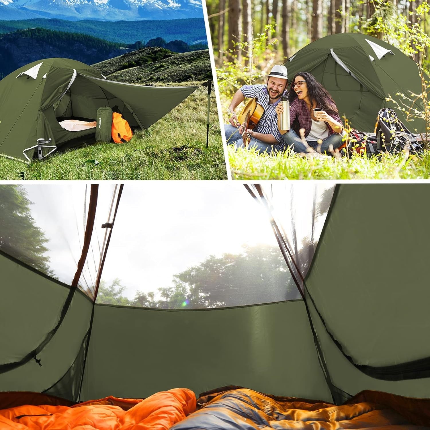 2 Person Ultralight Camping Tent Waterproof 3-4 Season Green