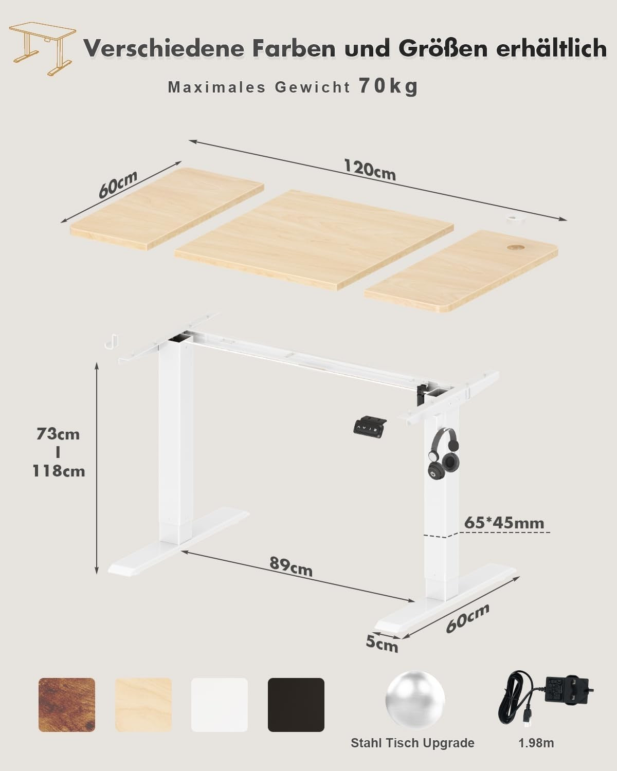 Electric Standing Desk 120x60cm Adjustable Sit Stand Beige Table W/Memory Panel