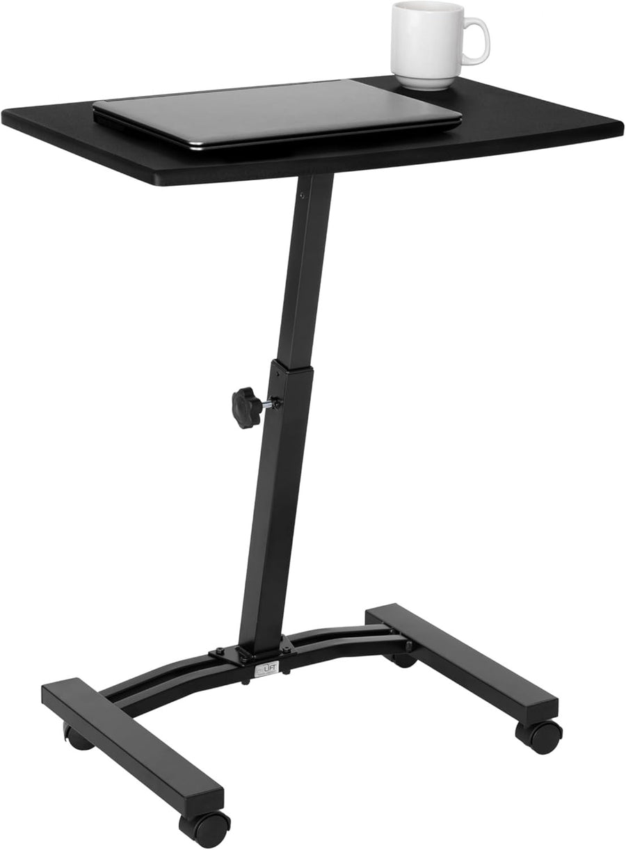 Mobile Height Adjustable Laptop Desk with Wheels Flat Top Workstation Black
