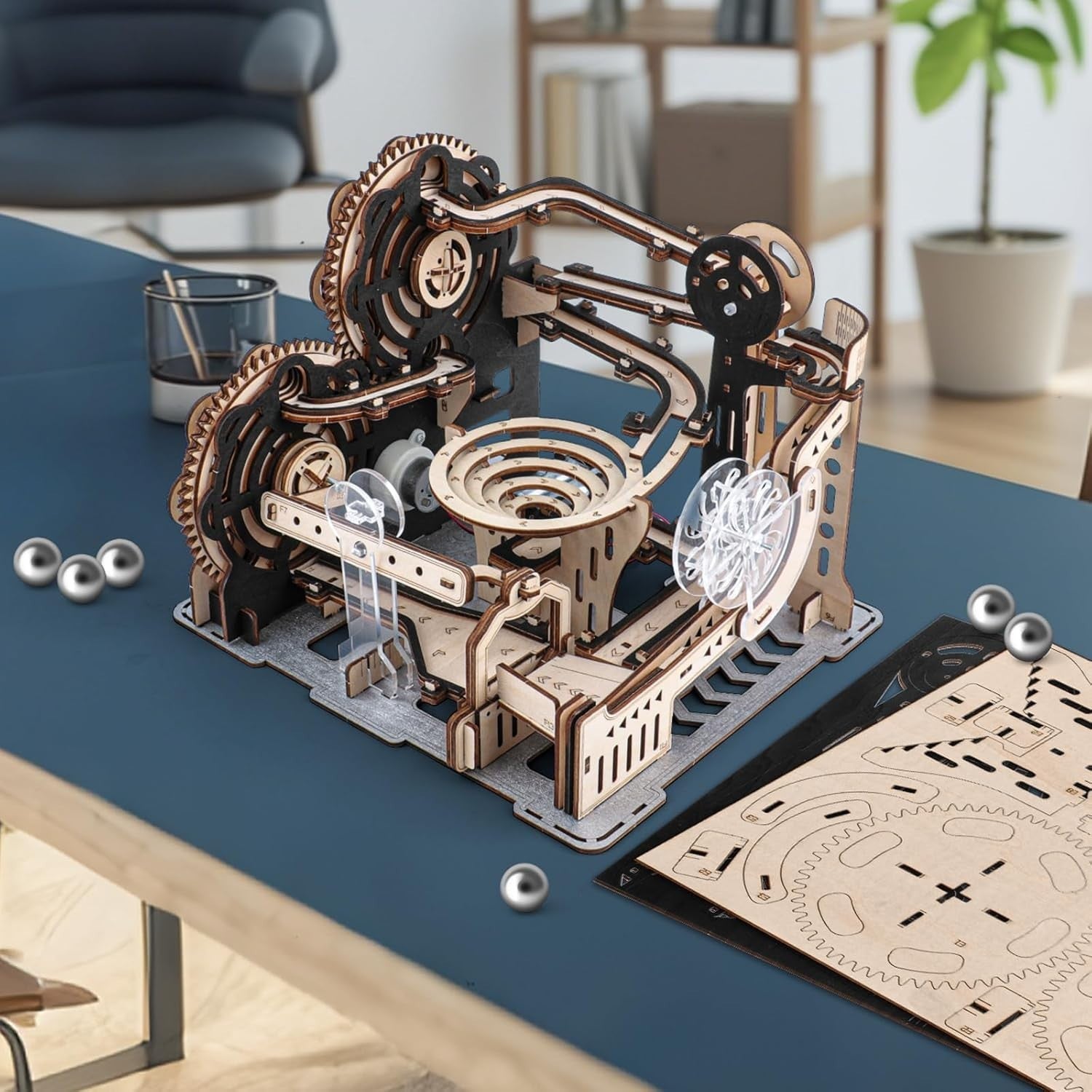 Electric 3D Wooden Marble Run Puzzle - Hands-On Mechanical Model Kit