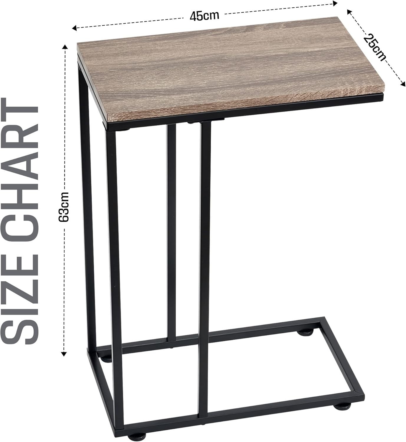 C Shape Light Wood Side Table for Sofa Bed | Slim Snack & Laptop Table