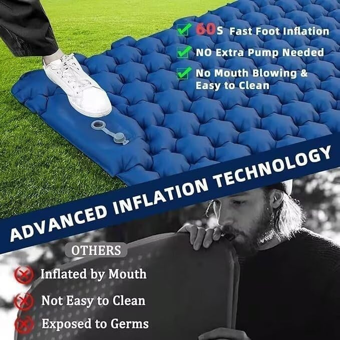 Orange Inflatable Camping Sleeping Pad – Foot-Pump, Portable, 190x120x5cm