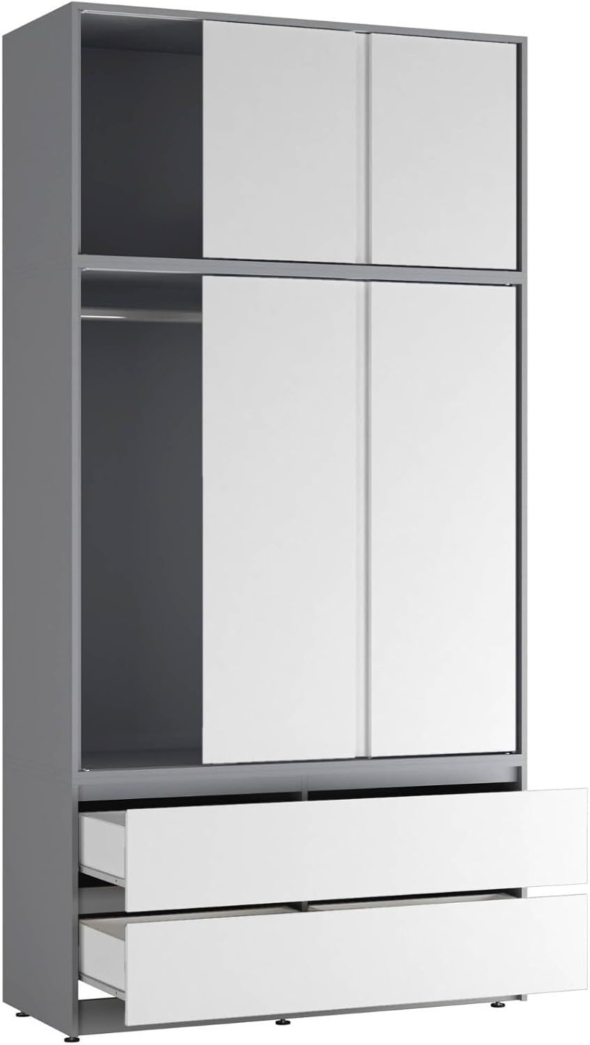 White Sliding Wardrobe 240cm 6 Doors 4 Drawers Modern Bedroom Closet Storage