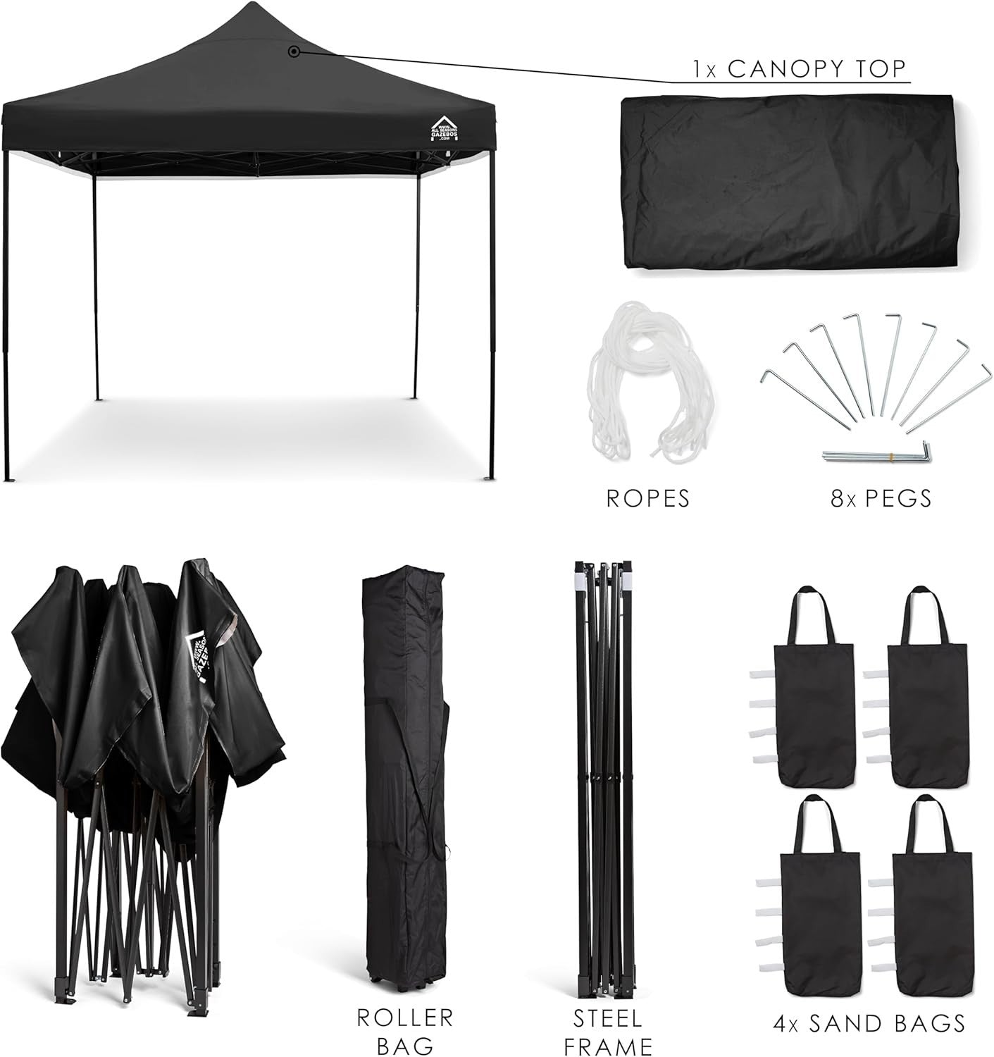 3x3M Black Pop Up Gazebo Heavy Duty Waterproof Outdoor Canopy With Accessories