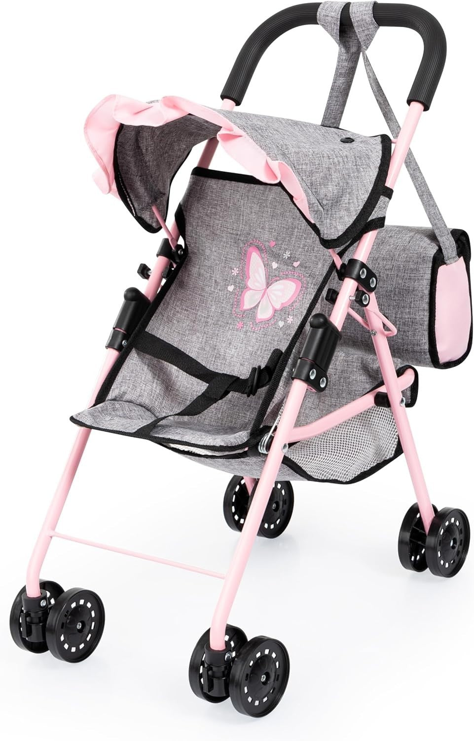 Pink Dolls Stroller Pram Set Pushchair Swing Bag Basket Toy