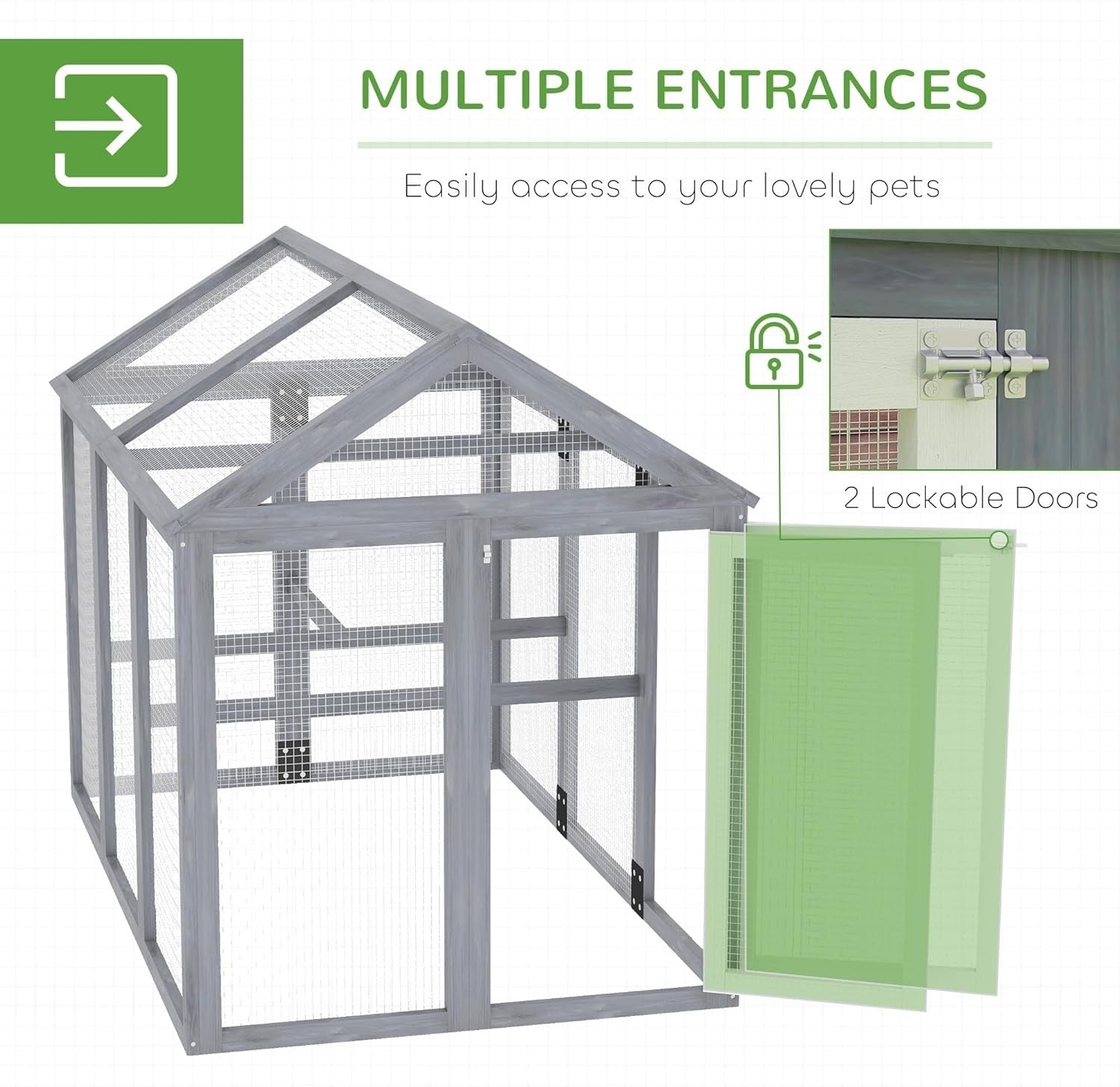 Grey Wooden Chicken Run Outdoor Modular Pet Enclosure Lockable 1–3 Hens