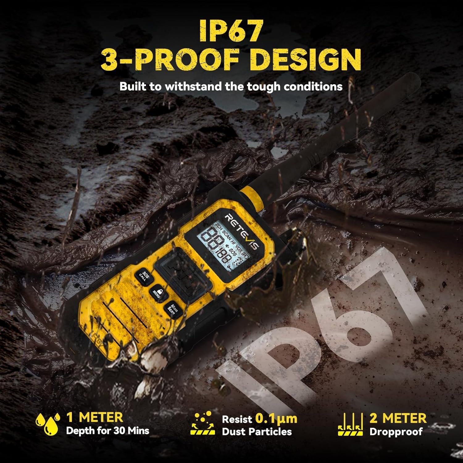 IP67 Waterproof Walkie Talkie Long Range 2800mAh AI Noise Cancel Radio