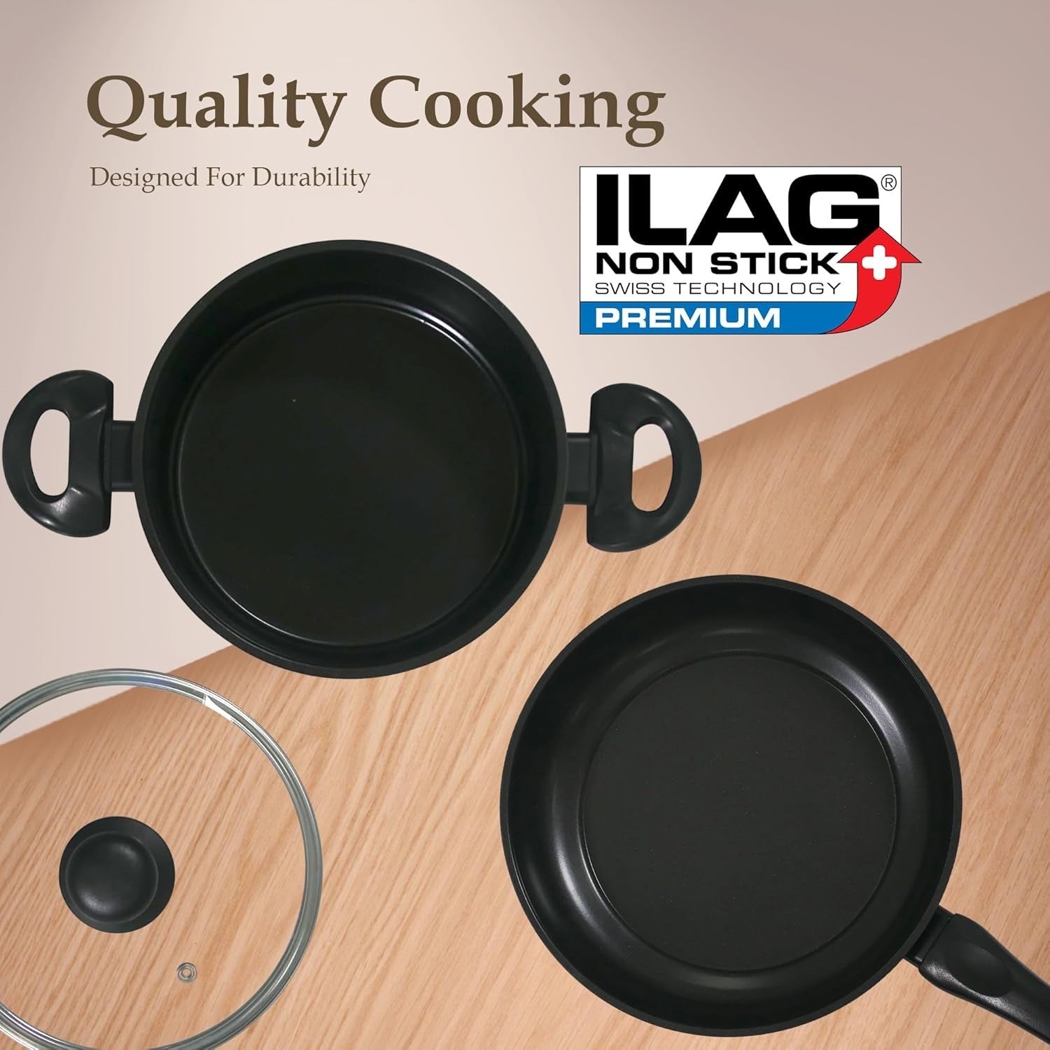 7Pcs Black Carbon Steel Non Stick Cookware Set Pots and Pans with Glass Lids