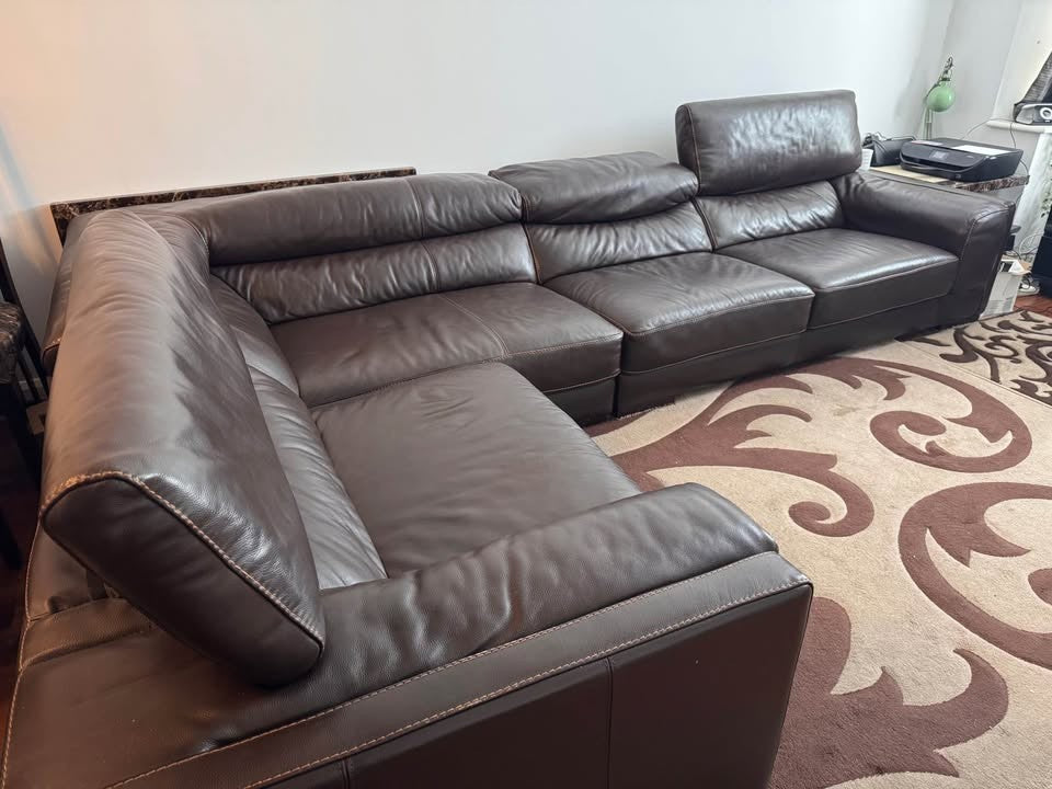 Deeply Large Brown Comfortable Leather Corner Sofa Sectional (PTP)