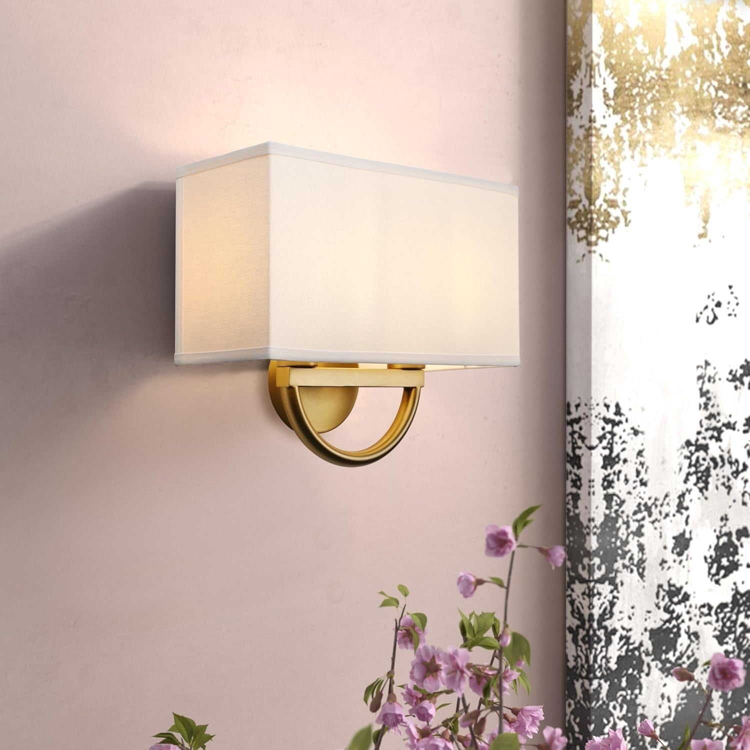 Vintage Double Wall Light Fabric Shade Antique Sconce for Bedroom & Hall