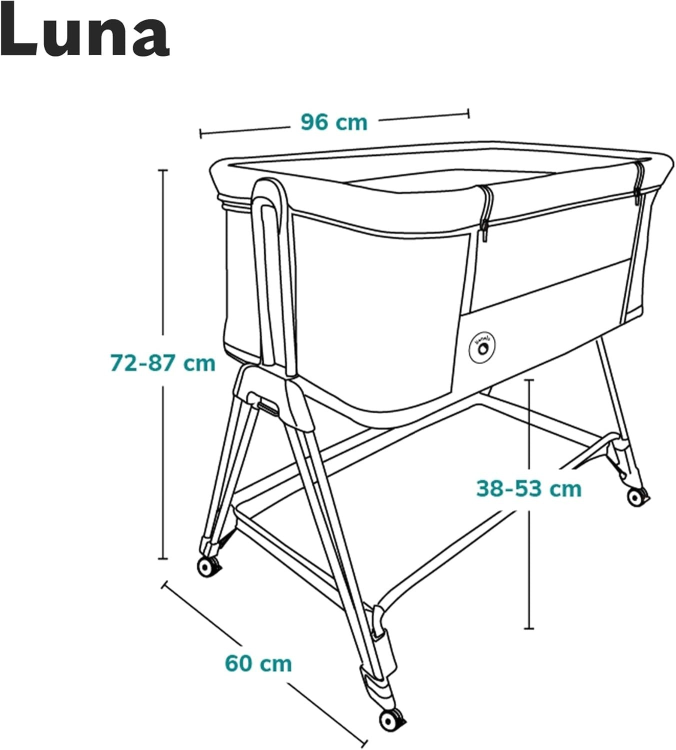 2in1 Baby Bedside Crib Adjustable Height Incline Cot with Wheels & Storage Grey