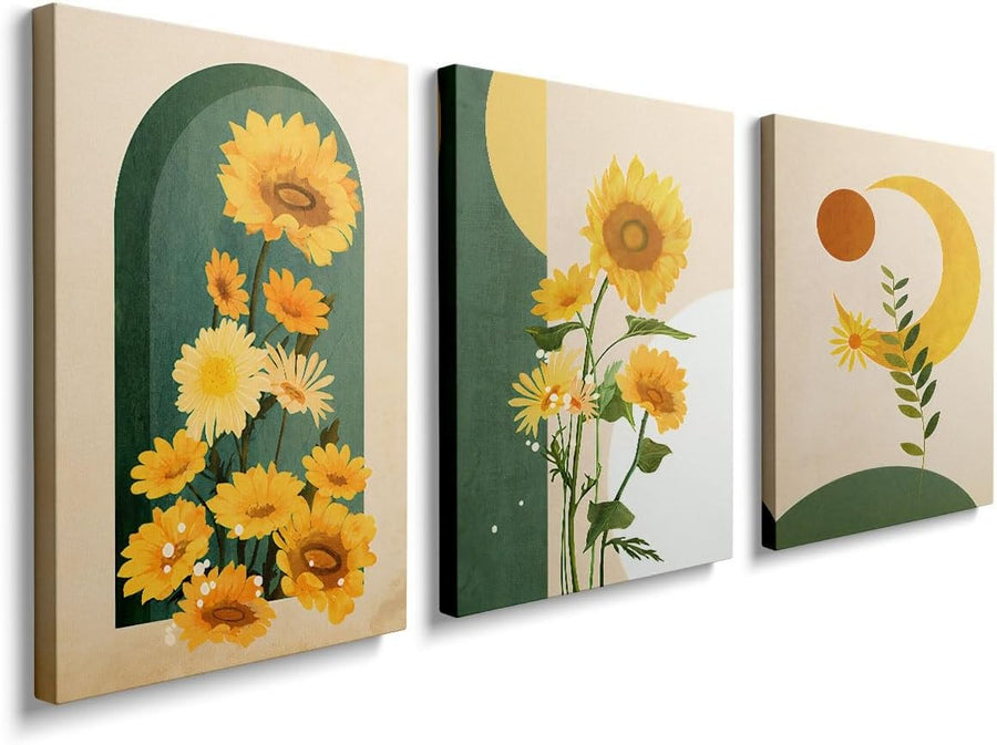 Sunflower Wall Art Set of 3 Framed Canvas 30x40cm