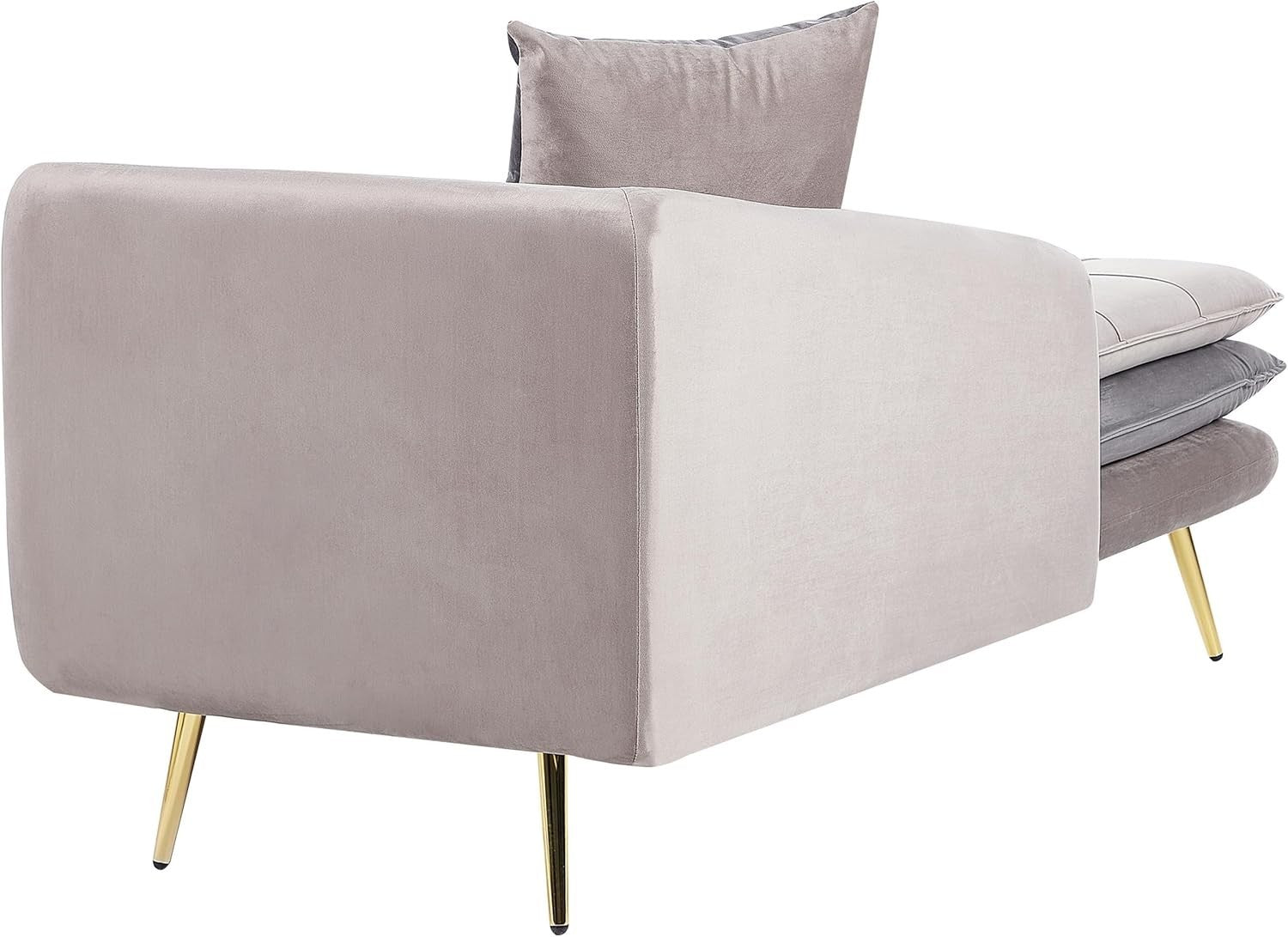 Velvet Chaise Lounge Sofa Beige Tufted Thick Padding | Comfy Right-Hand Seat