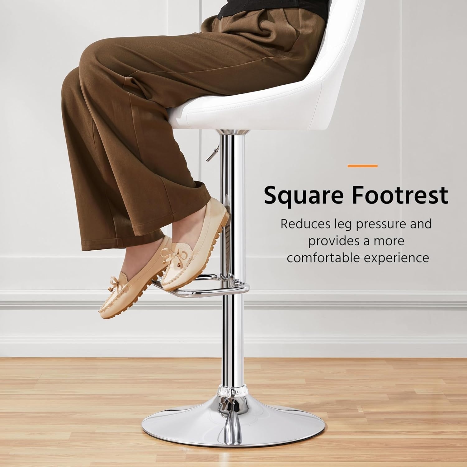 Adjustable Swivel Bar Stools with Backrest & Footrest – White