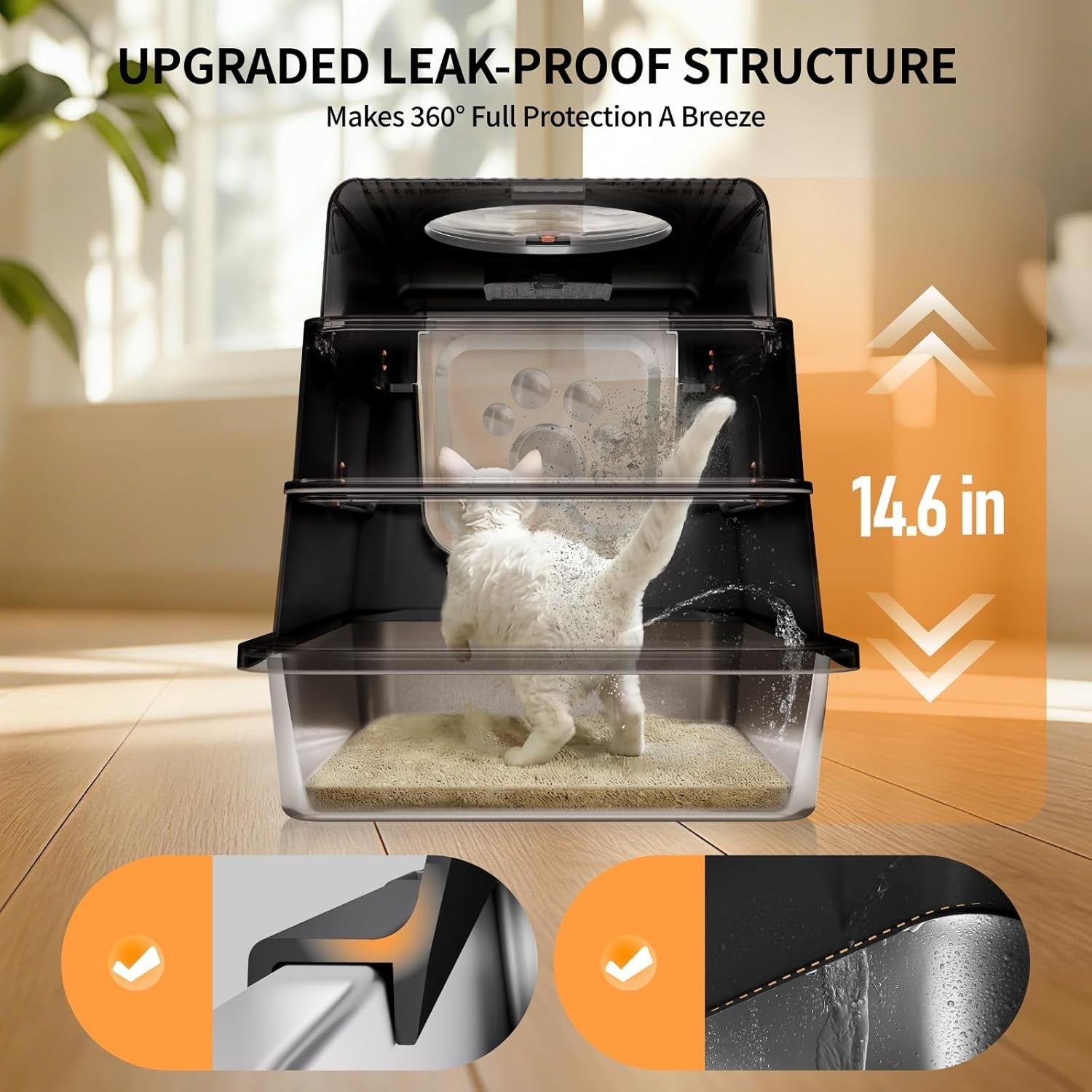 Stainless Steel Cat Litter Box Covered High Sided Leak Proof Tray