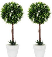 Set of 2 60cm White Lavender Ball Trees Faux Plants Indoor Outdoor Home Decor