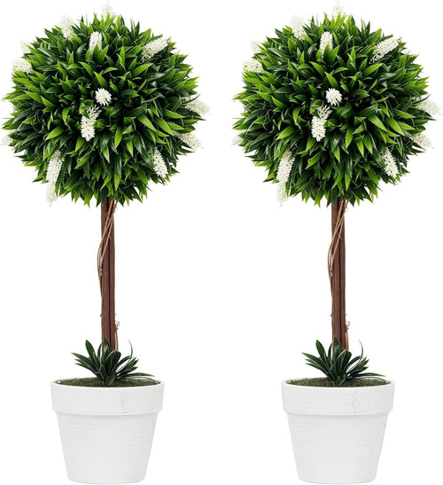 Set of 2 60cm White Lavender Ball Trees Faux Plants Indoor Outdoor Home Decor