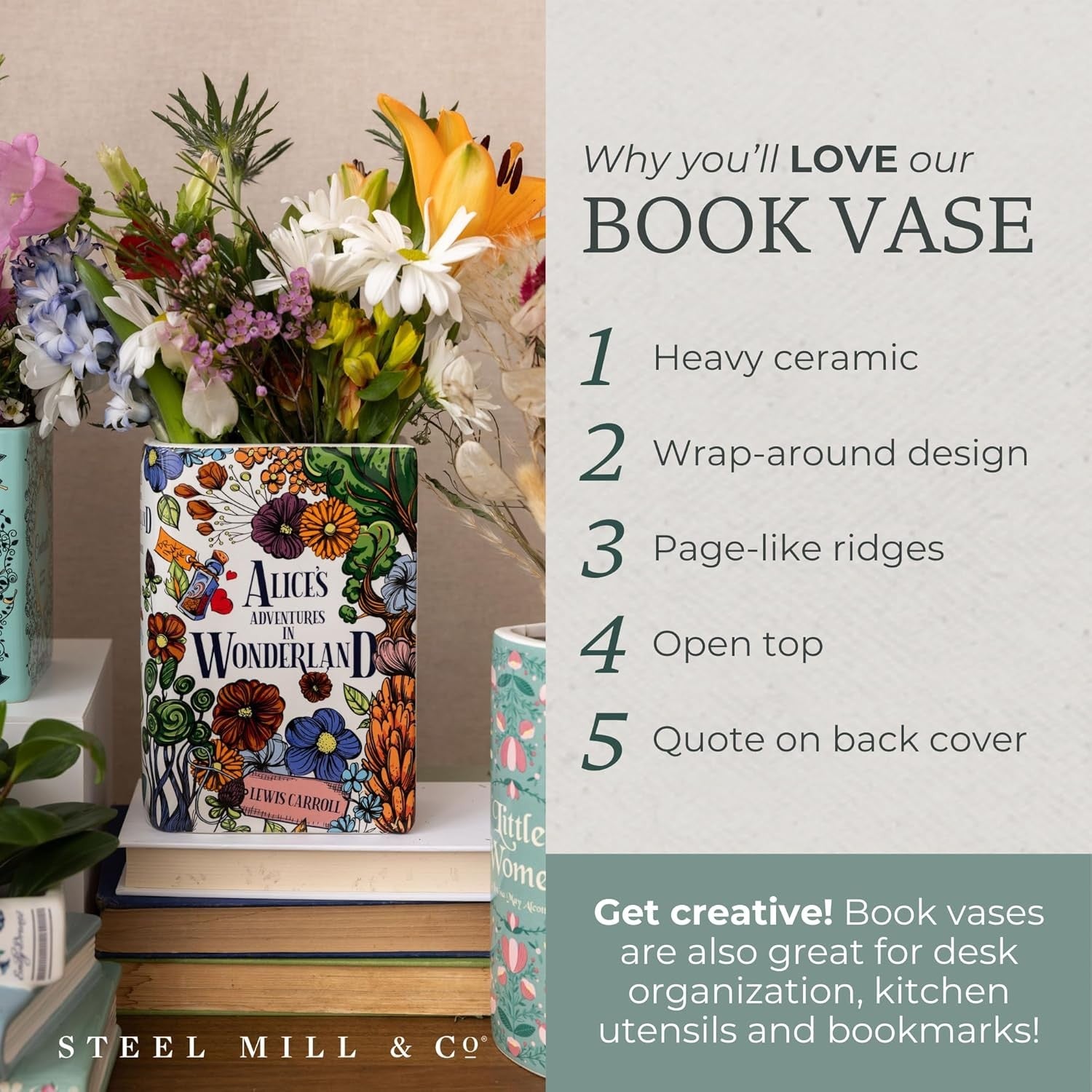 Book Shaped Ceramic Vase Decorative Floral Bookshelf Home Decor Gift