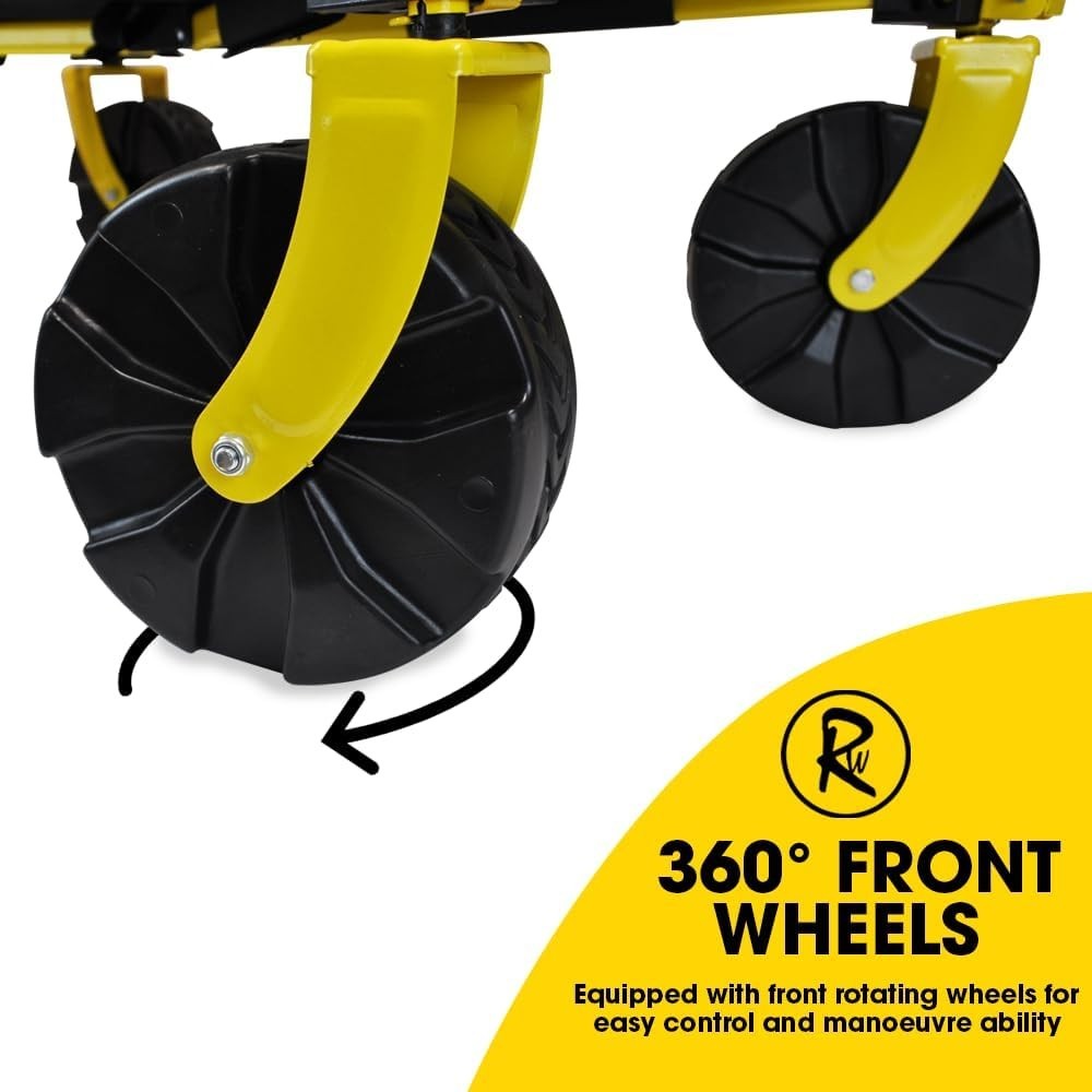Heavy Duty Foldable Garden Trolley Cart 200kg Wagon All Terrain Wheels Yellow