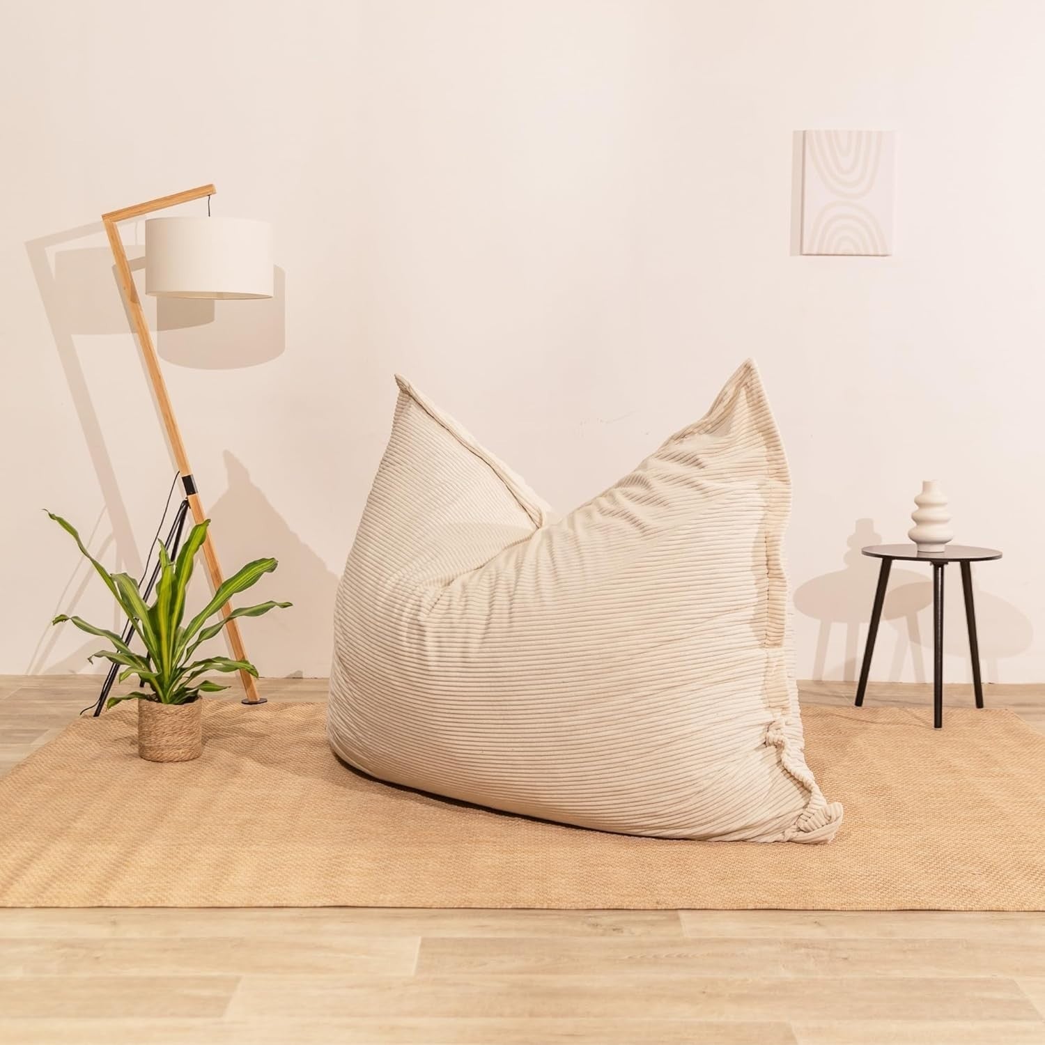 XXL Foam Bean Bag Off-white Sofa for Adults & Kids Corduroy Floor Seat 180x140cm
