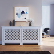 White Radiator Cover Cabinet Modern MDF Slatted Design with Shelf, Extra Large