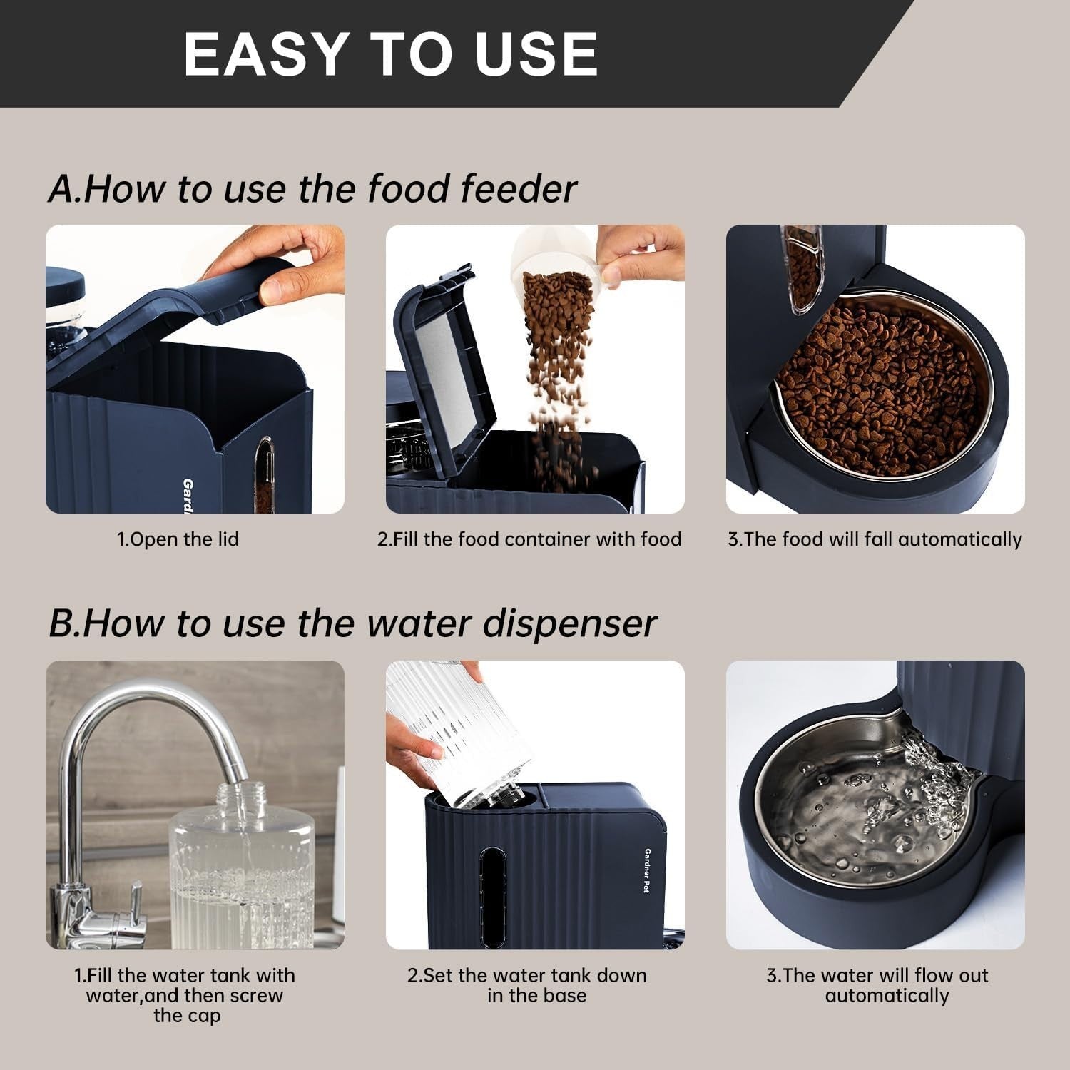 2 in 1 Gravity Pet Feeder Water Dispenser 3L Auto Food Station Blue