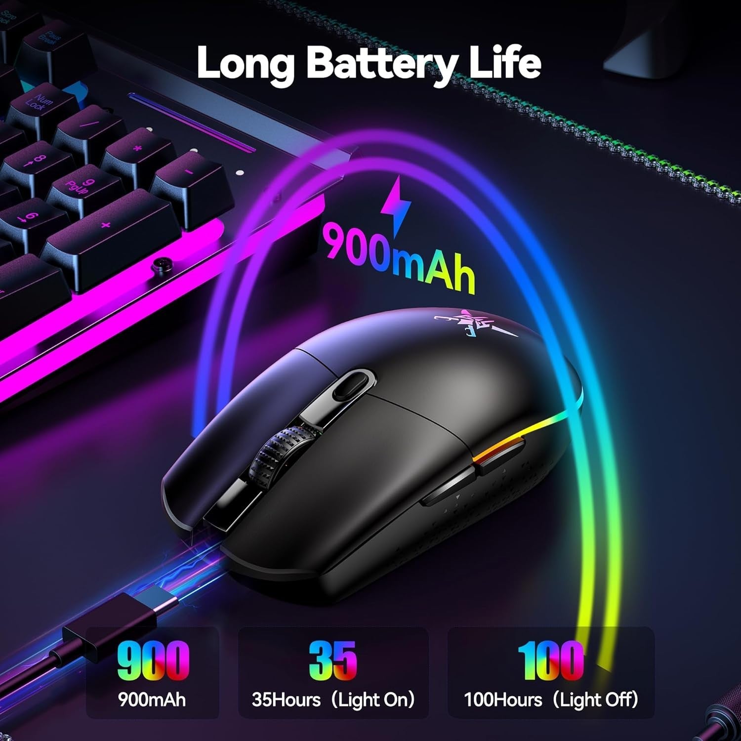 Wireless Gaming Mouse 8000 DPI RGB 72g 100H Battery