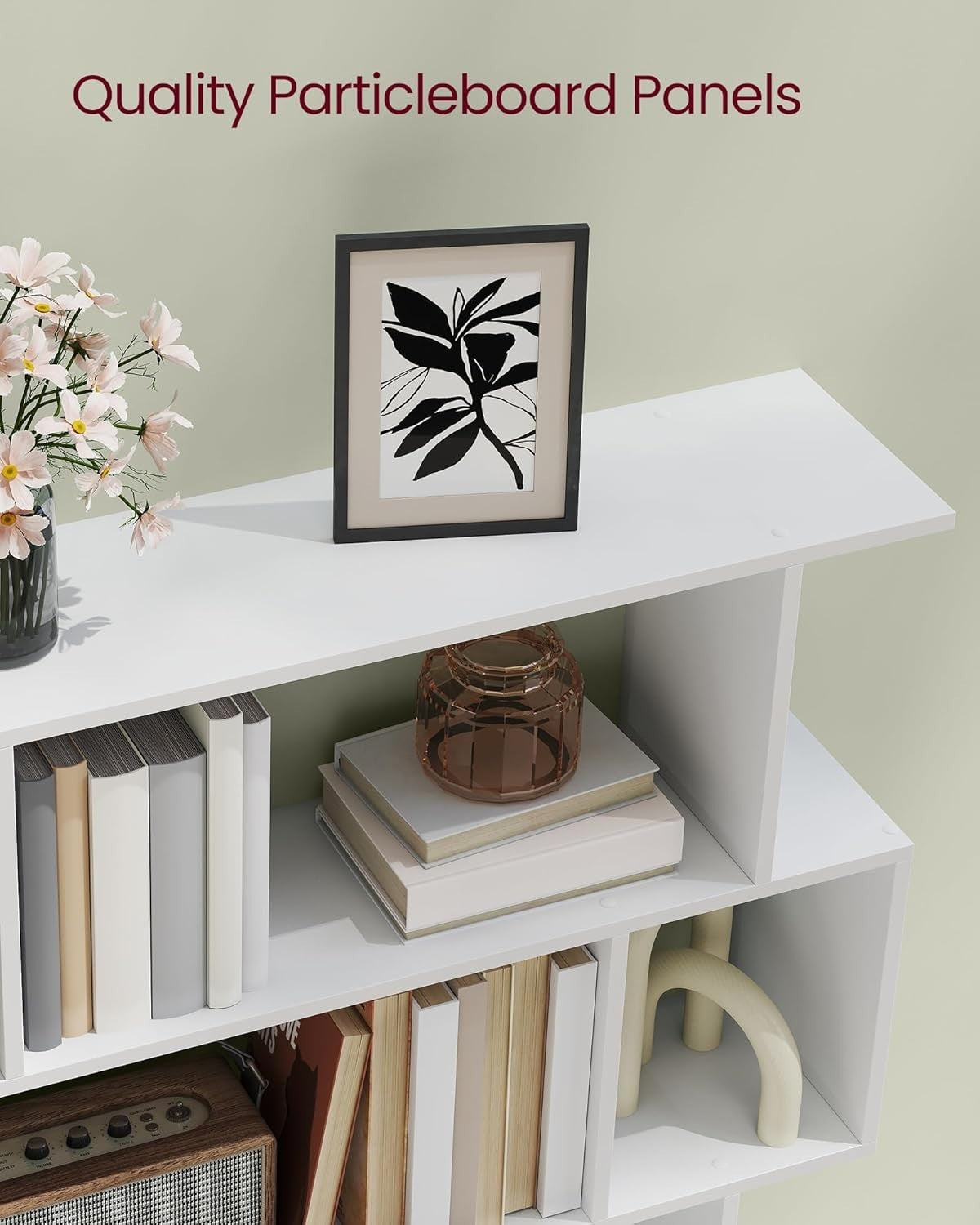 5 Tier S Shaped Bookcase  Matte White Bookshelf Storage Unit 90cm Wide