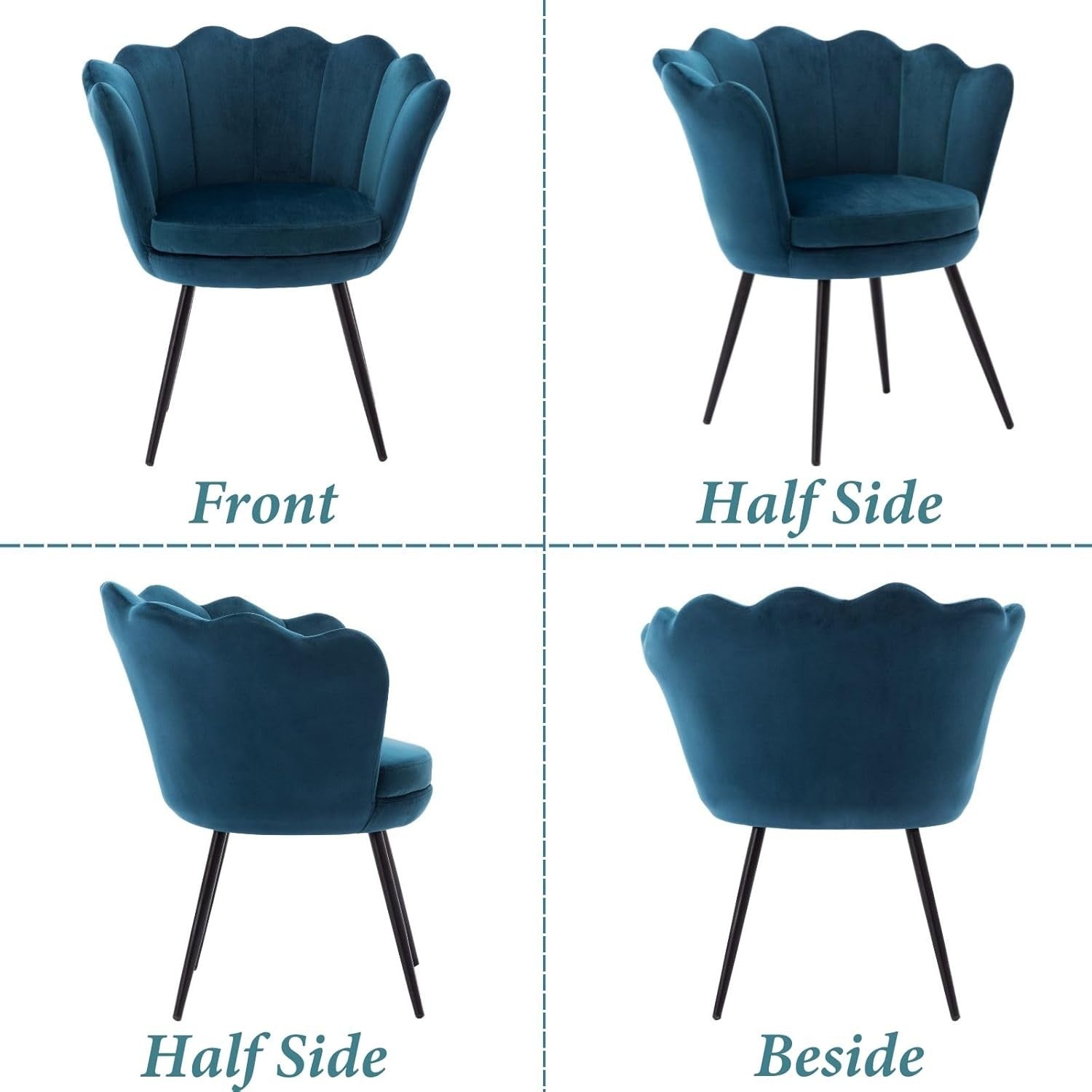 Teal  Velvet Lounge Chair Gold Legs | Petal Back Armchair for Bedroom