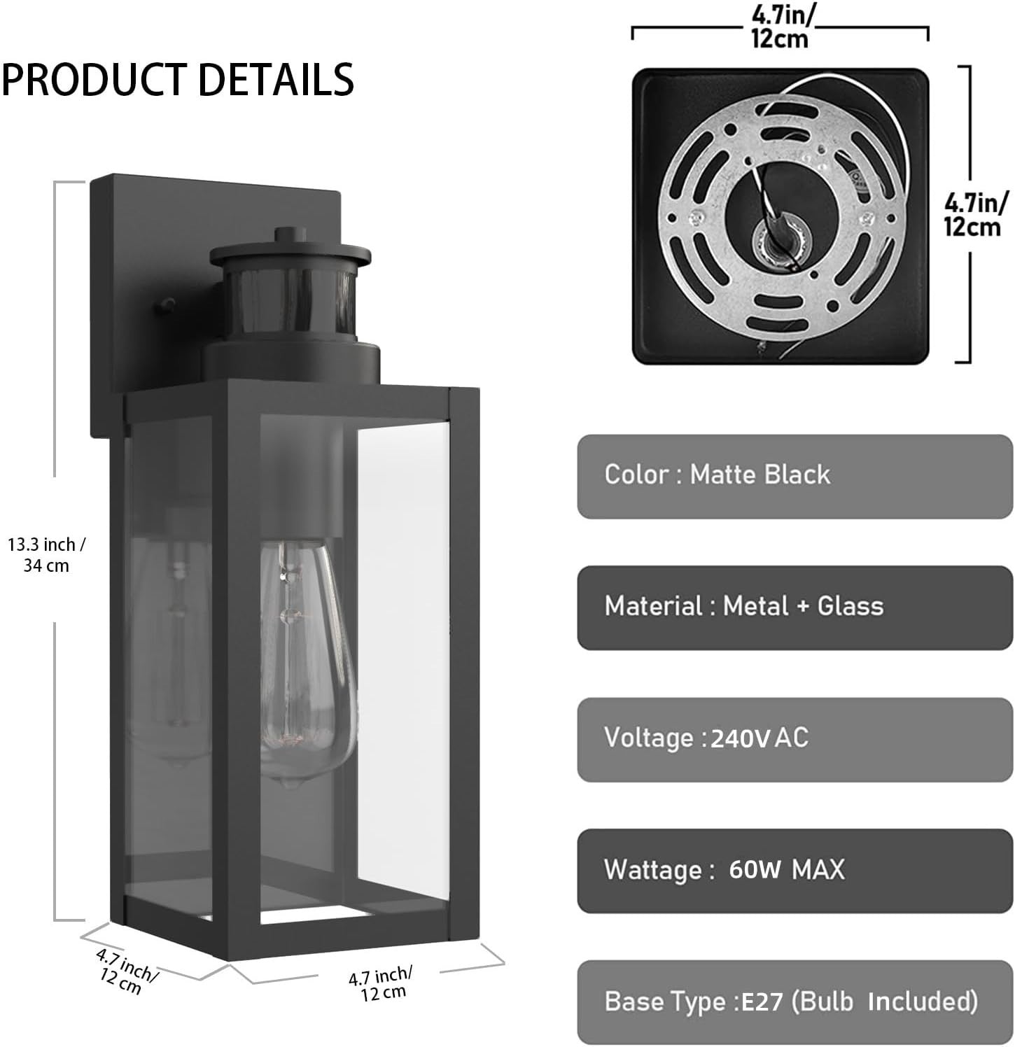 Motion Sensor Outdoor Wall Lights Waterproof IP44, 2 Pack, Energy Saving