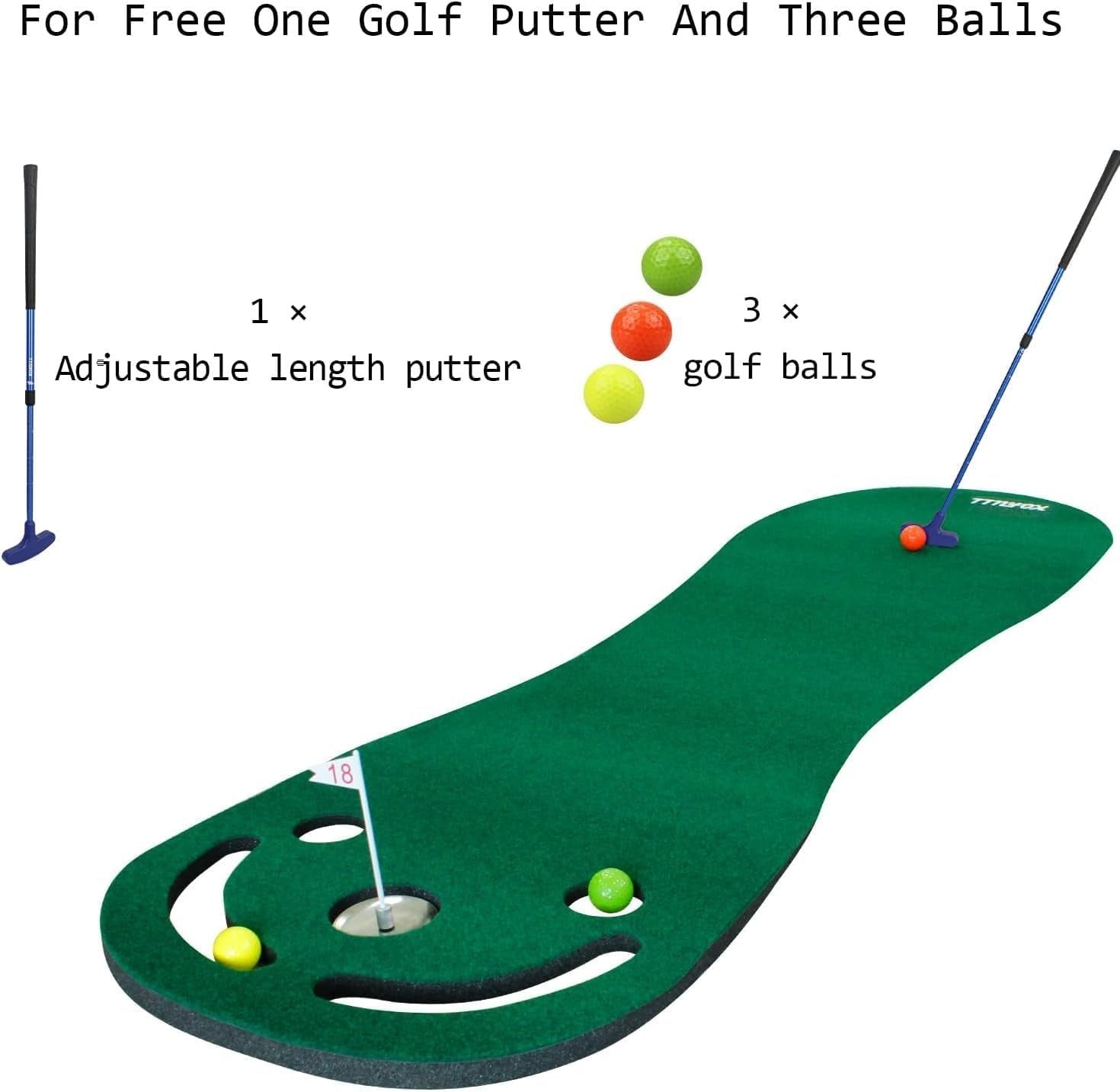 Indoor Golf Putting Mat Training Set Adjustable Putter 3 Balls Cup