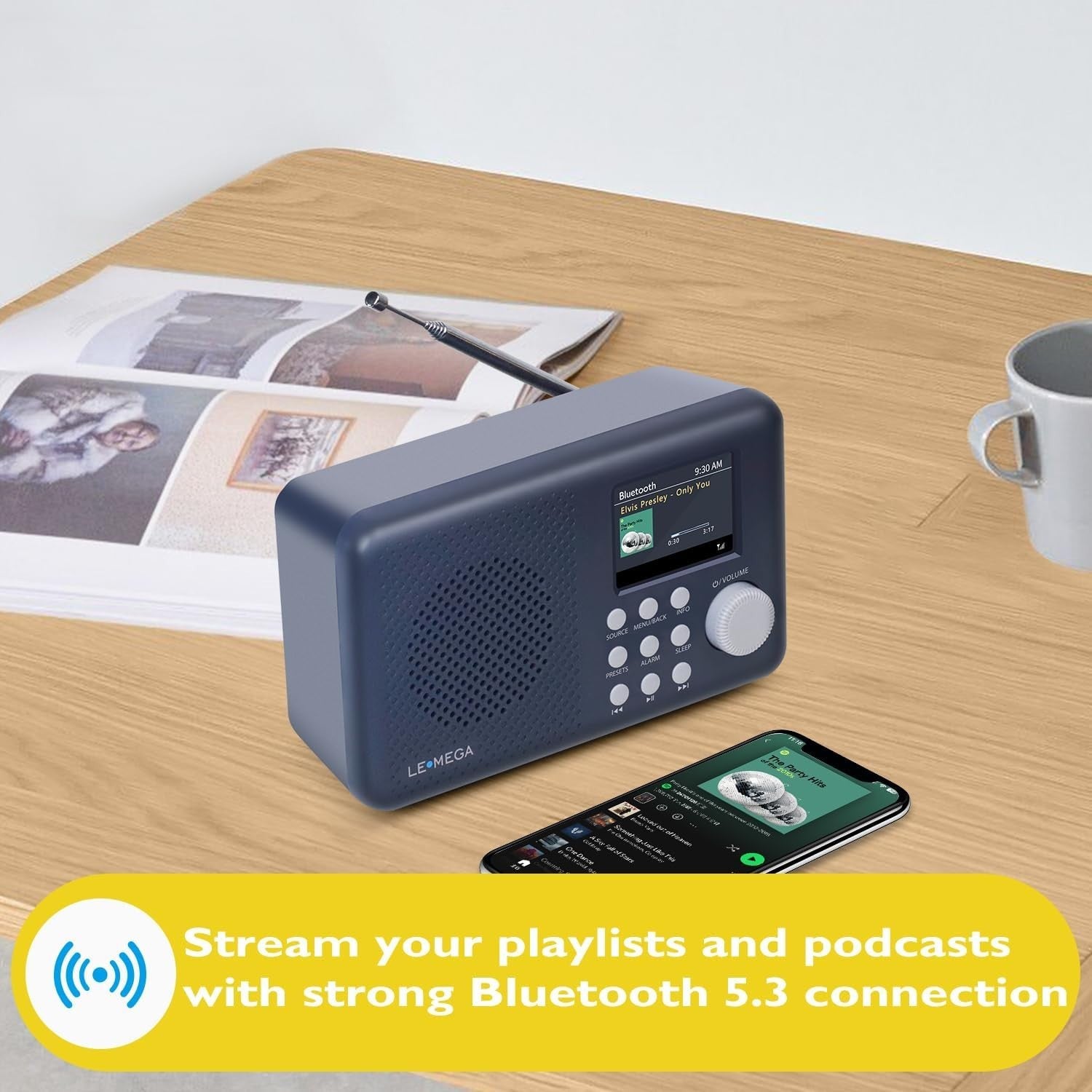 Portable DAB/DAB+ Bluetooth Radio FM USB Dual Alarm Colour Display