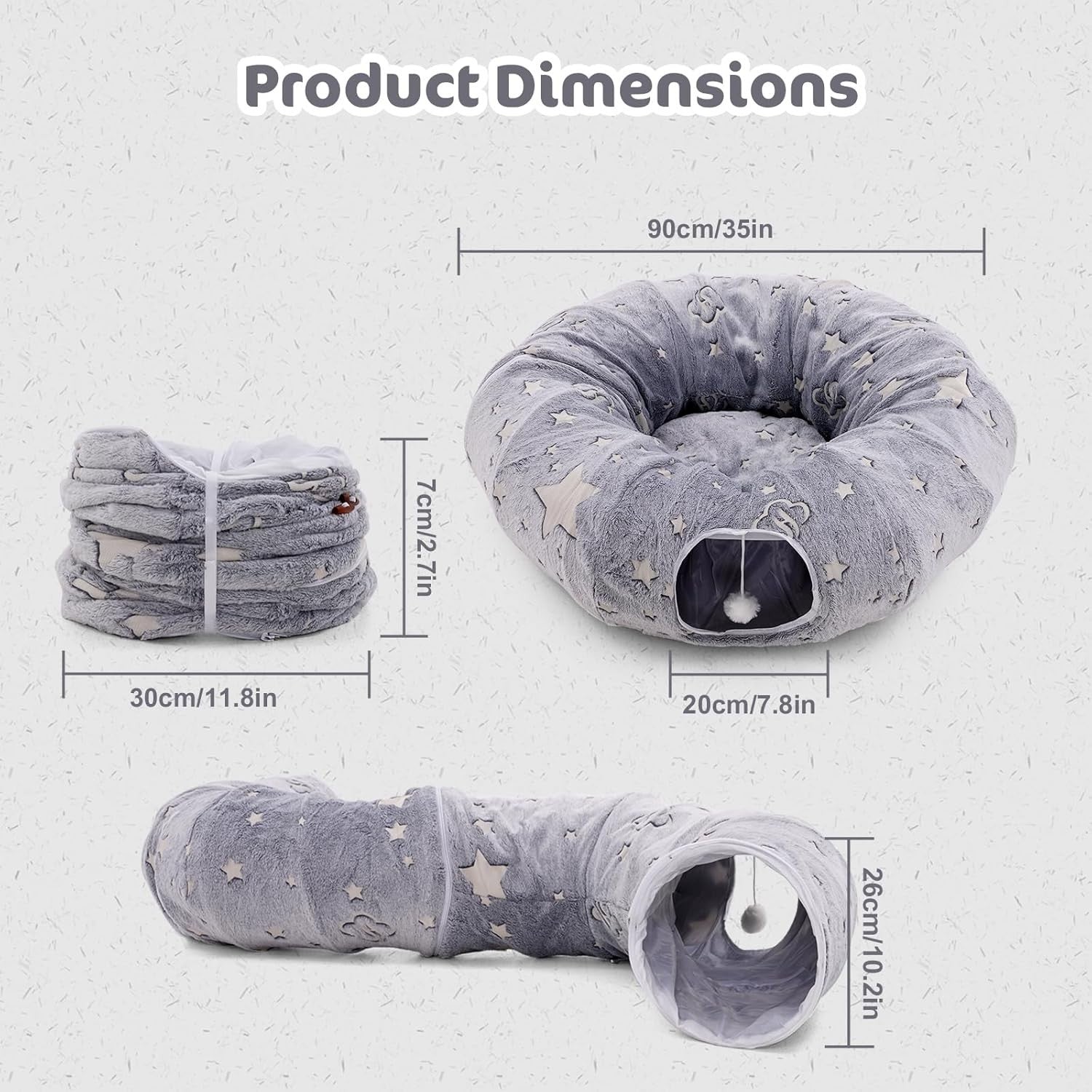 Cat Tunnel Bed 90cm Fluffy Donut Cave Toy Large Indoor Pet Tunnel