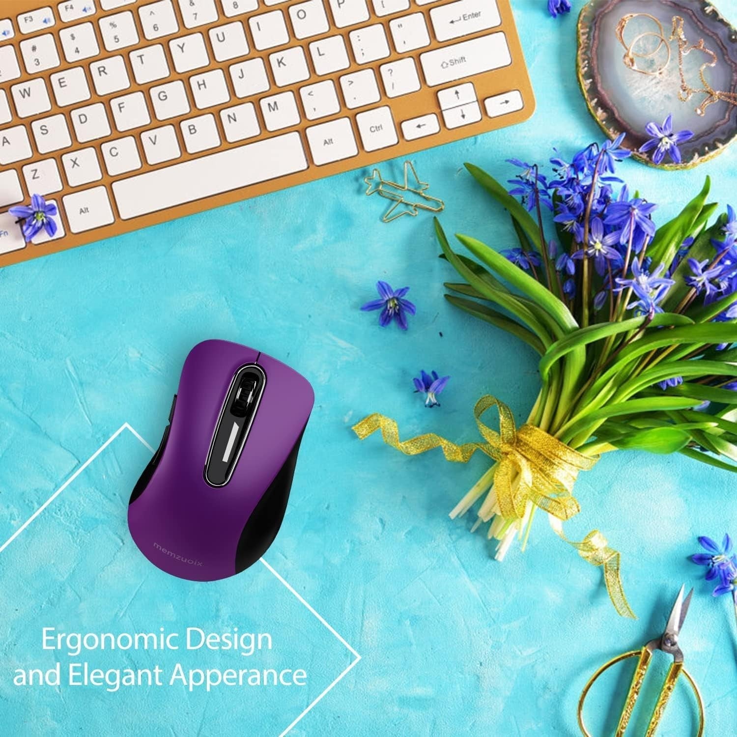 Purple Wireless Mouse 1400 DPI 2.4G USB 5-Button Ergonomic PC