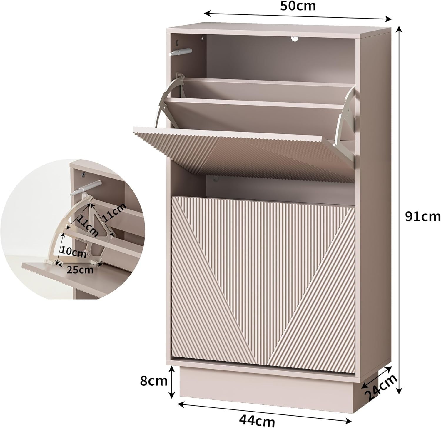 Slim Shoe Storage Cabinet Cashmere | 2 Flip Drawers, Anti-Tip, 91cm Tall