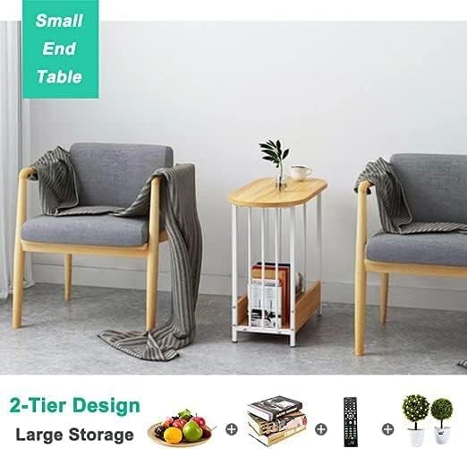 Oval Walnut Side Table with Storage Shelf – Modern Small Sofa Coffee Table