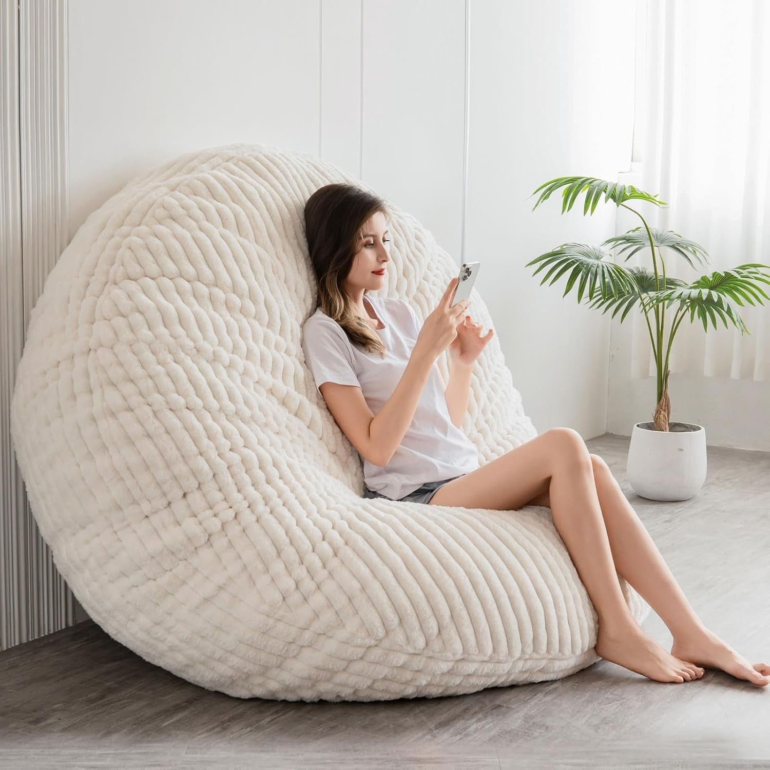 Giant Faux Fur Bean Bag Sofa Bed 180x180cm | Fluffy Floor Chair Adults.